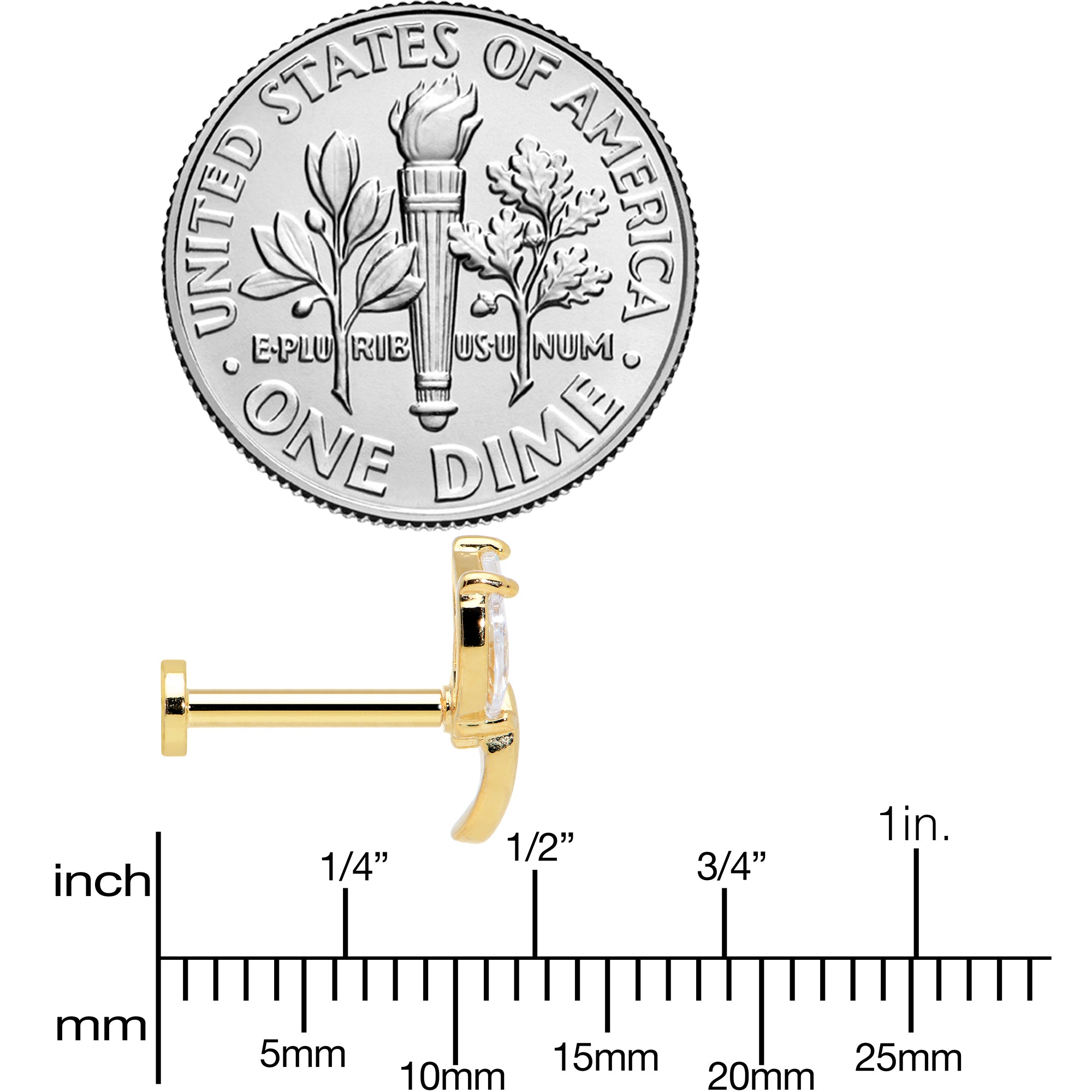 16G 5/16 Clear CZ Gem Gold Tone Leaves Internally Threaded Labret