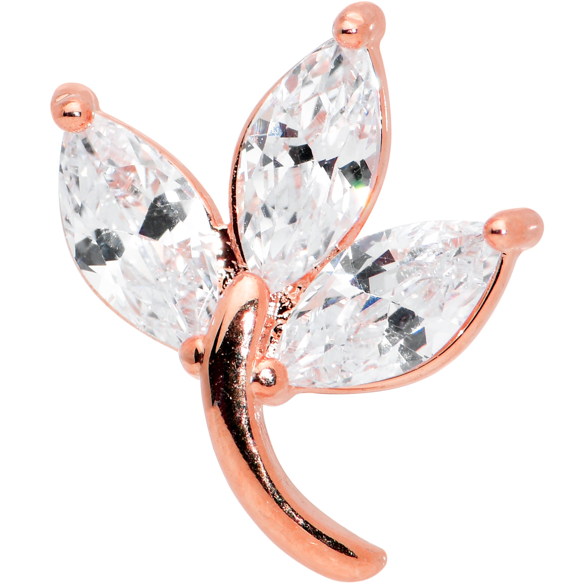 16G 5/16 Clear CZ Gem Rose Gold Tone Leaf Internal Thread Labret