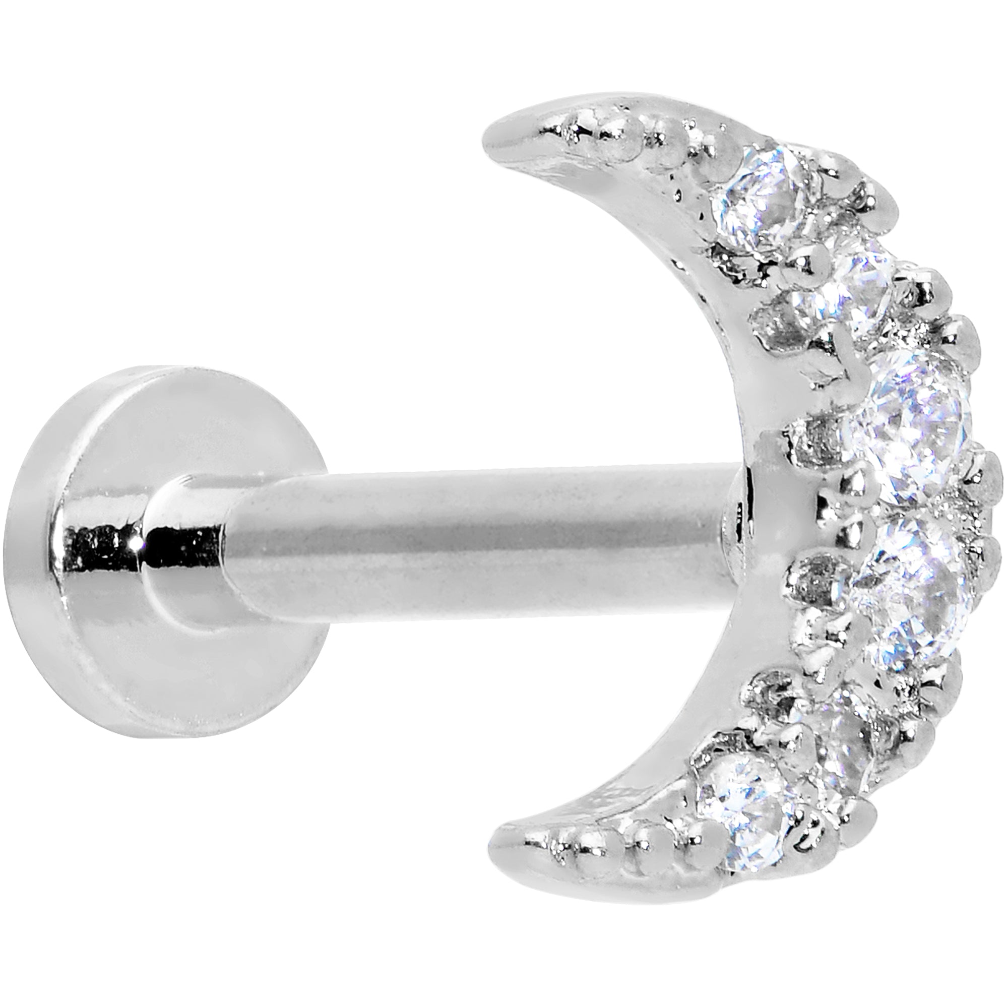 16G 5/16 Clear CZ Gem Crescent Moon Internal Thread Labret Tragus