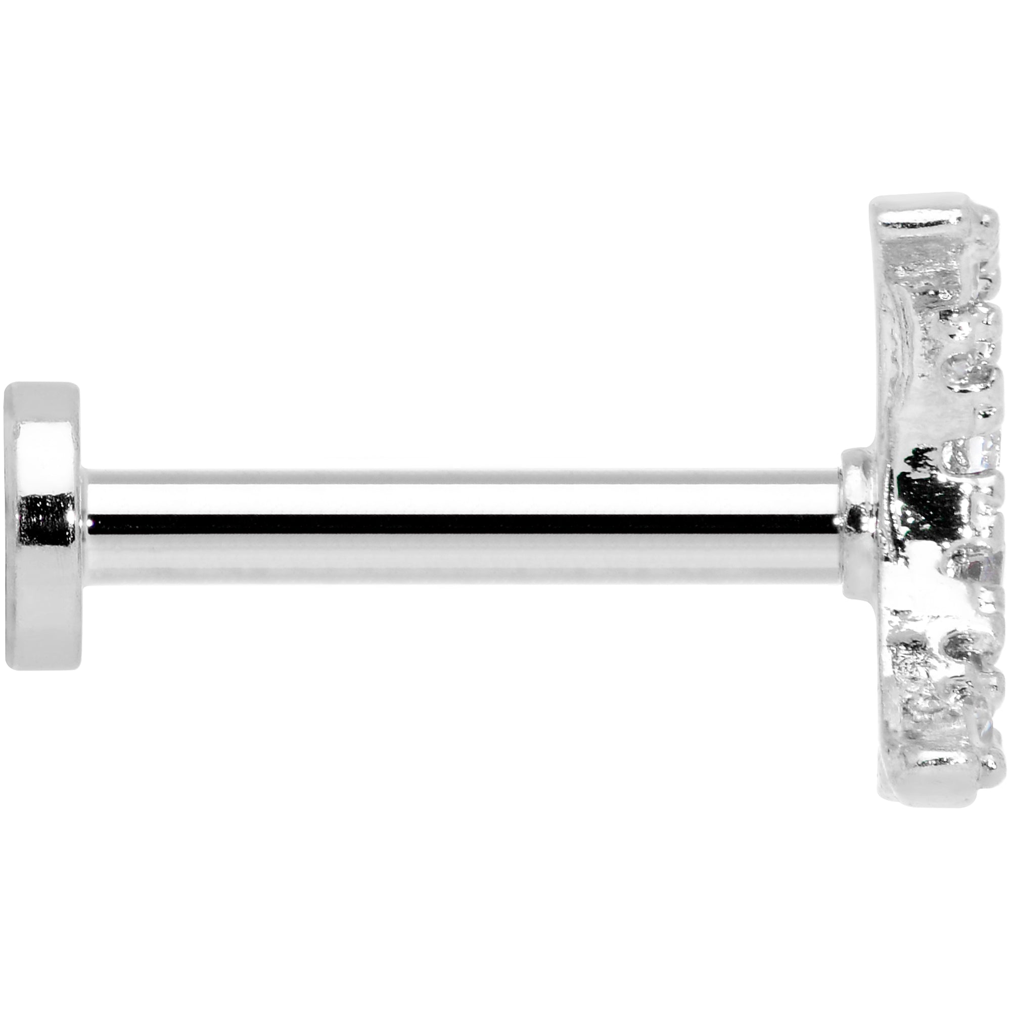 16G 5/16 Clear CZ Gem Crescent Moon Internal Thread Labret Tragus