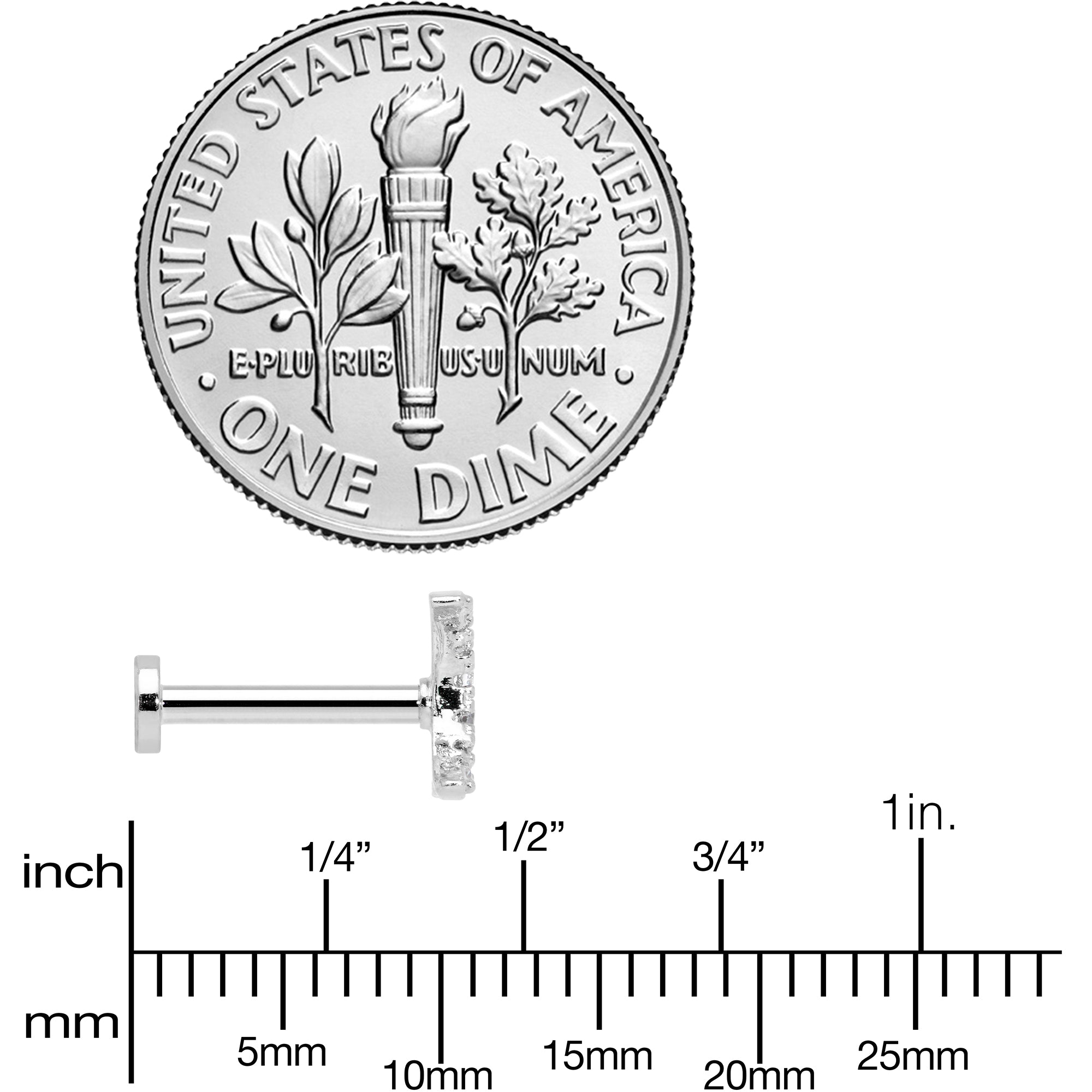 16G 5/16 Clear CZ Gem Crescent Moon Internal Thread Labret Tragus