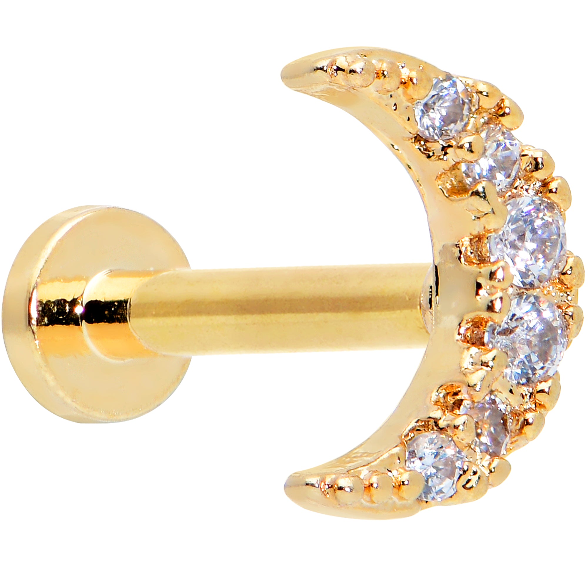 16G 5/16 Clear CZ Gem Gold Tone Moon Internal Thread Labret