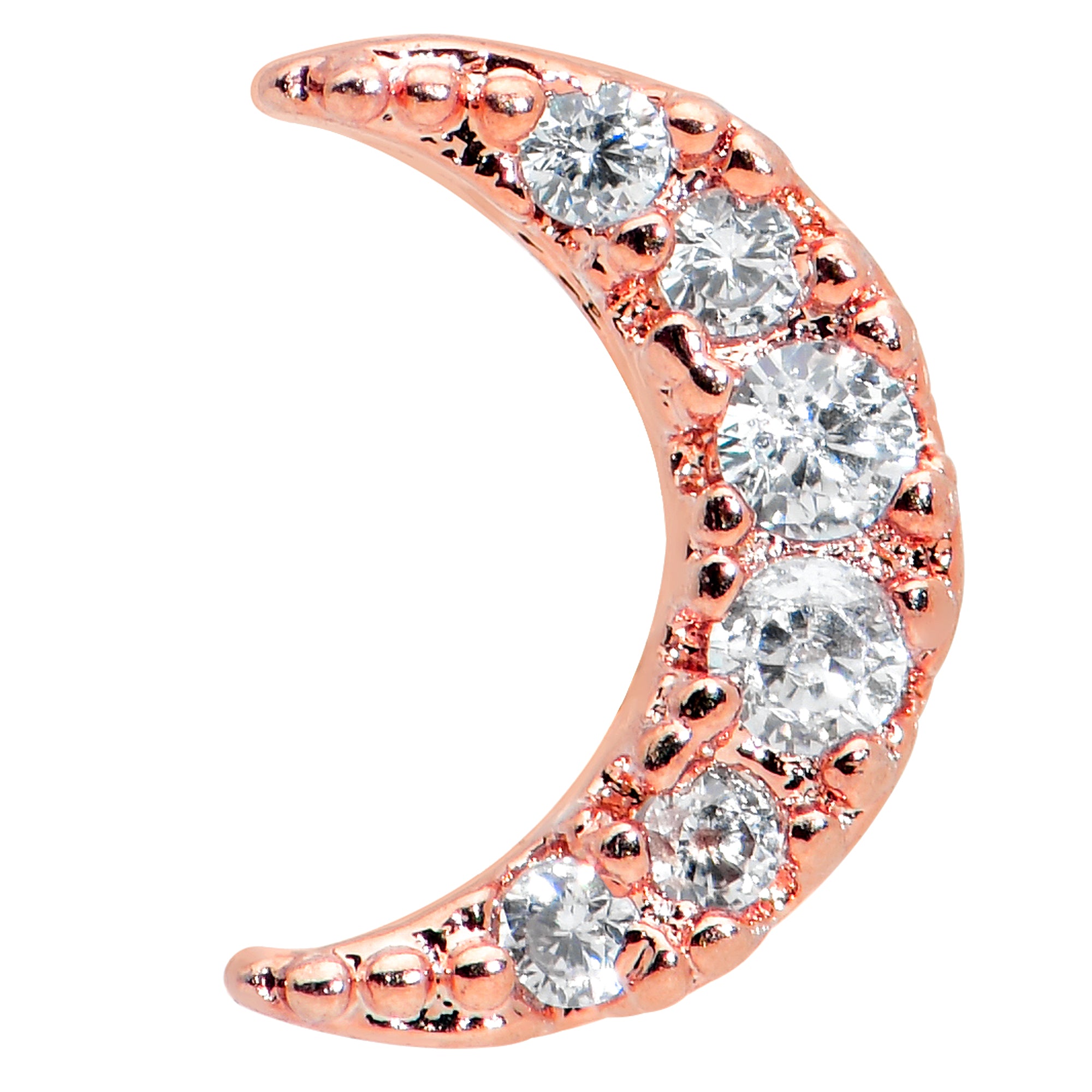 16G 5/16 Clear CZ Gem Rose Gold Tone Moon Internal Thread Labret