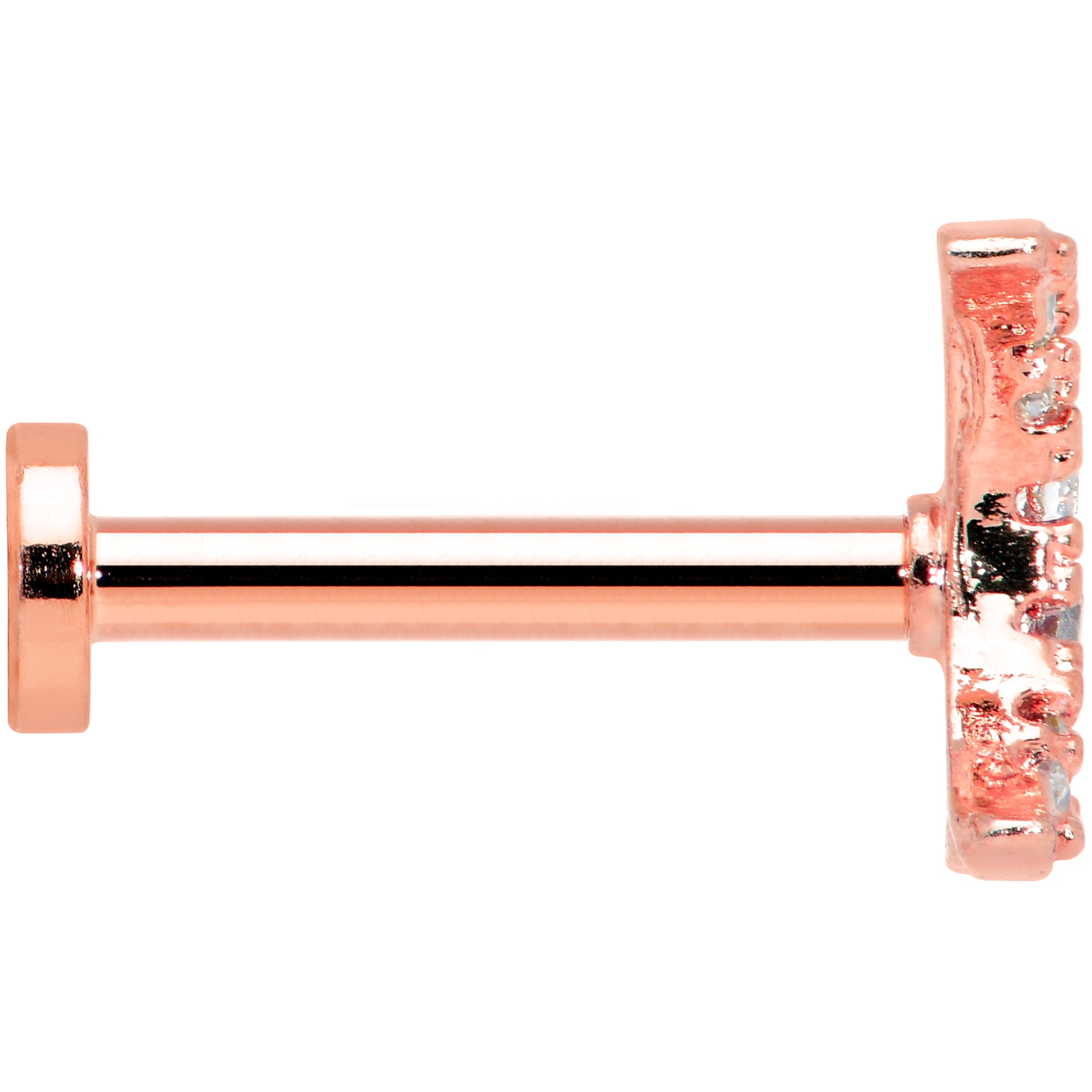 16G 5/16 Clear CZ Gem Rose Gold Tone Moon Internal Thread Labret