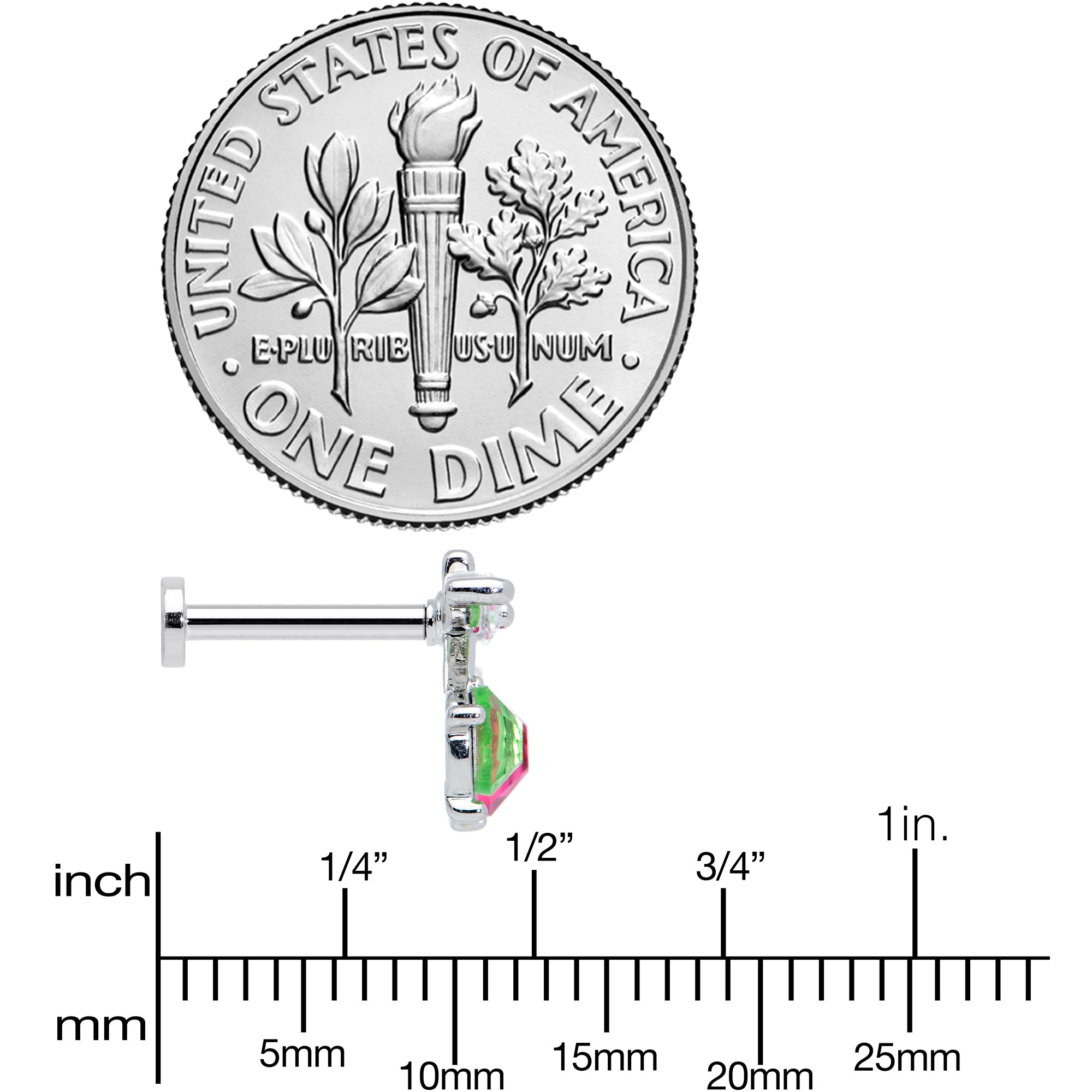 16G 5/16 Red Green CZ Gem Internal Thread Cherries Labret Tragus