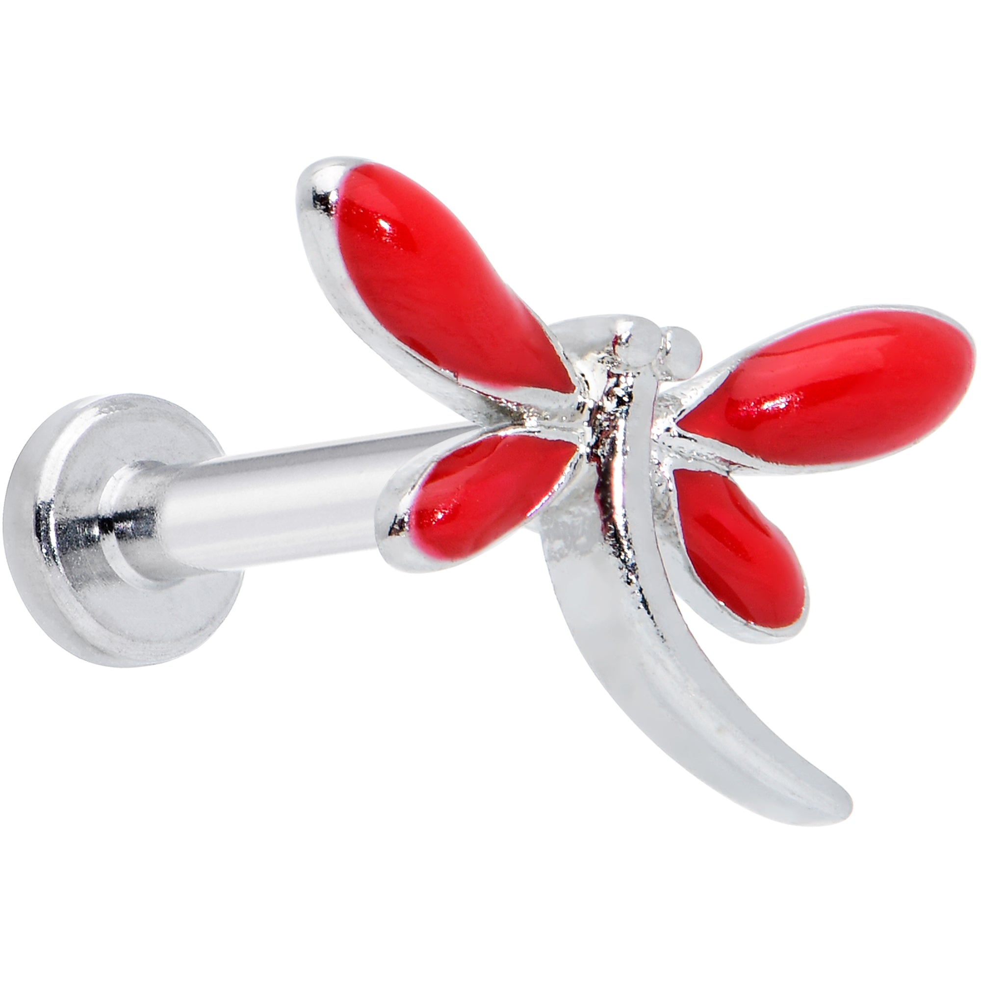 16G 1/4 Dragonfly Red Wings Internally Threaded Labret Tragus