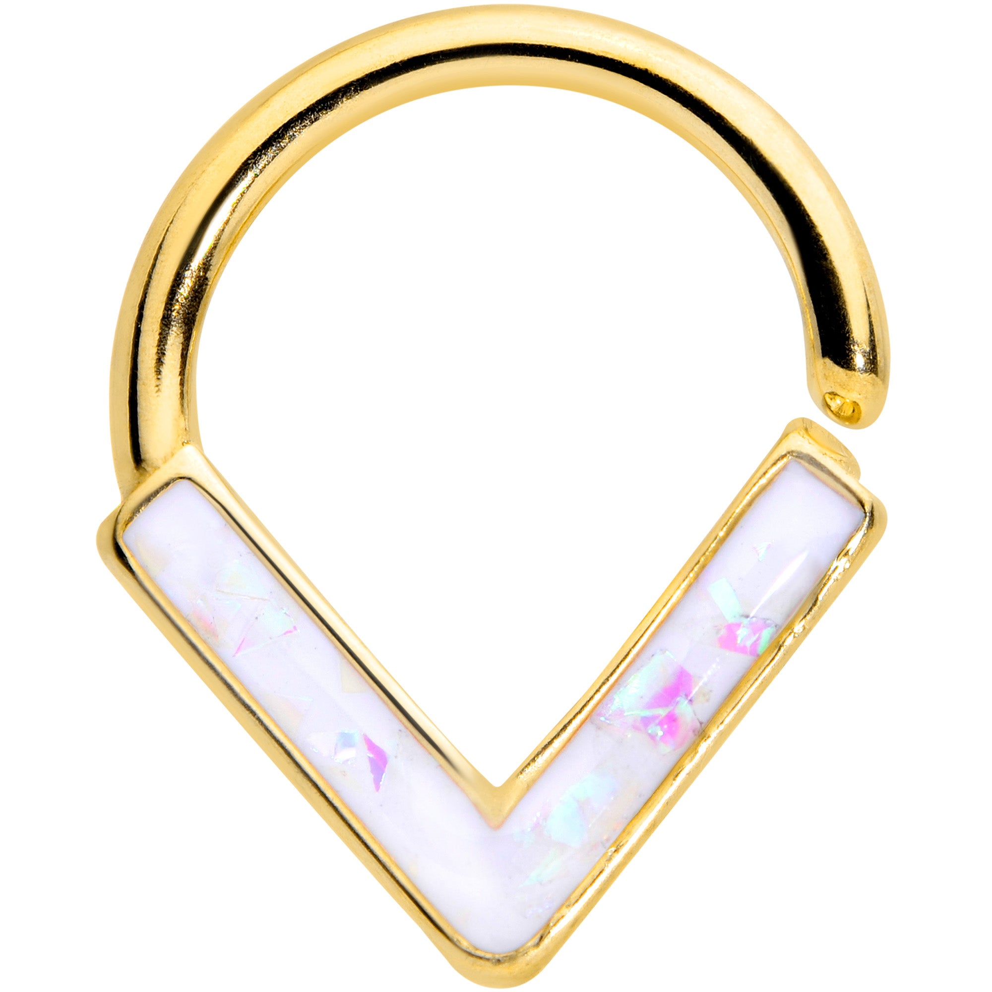 16G 5/16 White Faux Opal Gold Hue Chevron Cartilage Closure Ring
