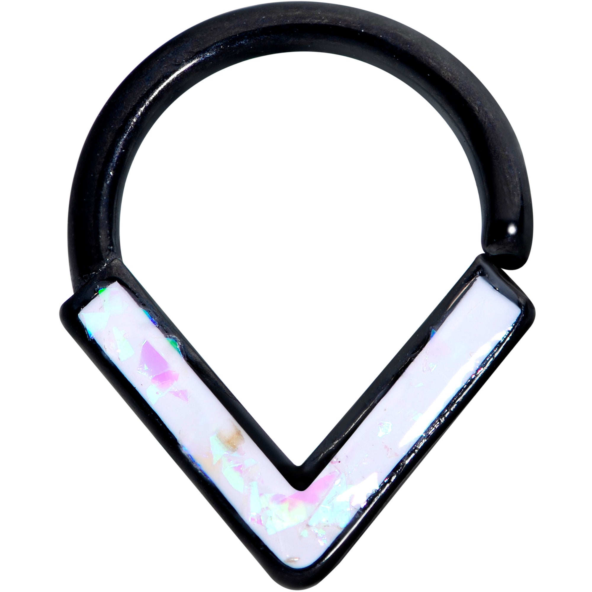 16G 5/16 White Faux Opal Black Chevron Cartilage Closure Ring