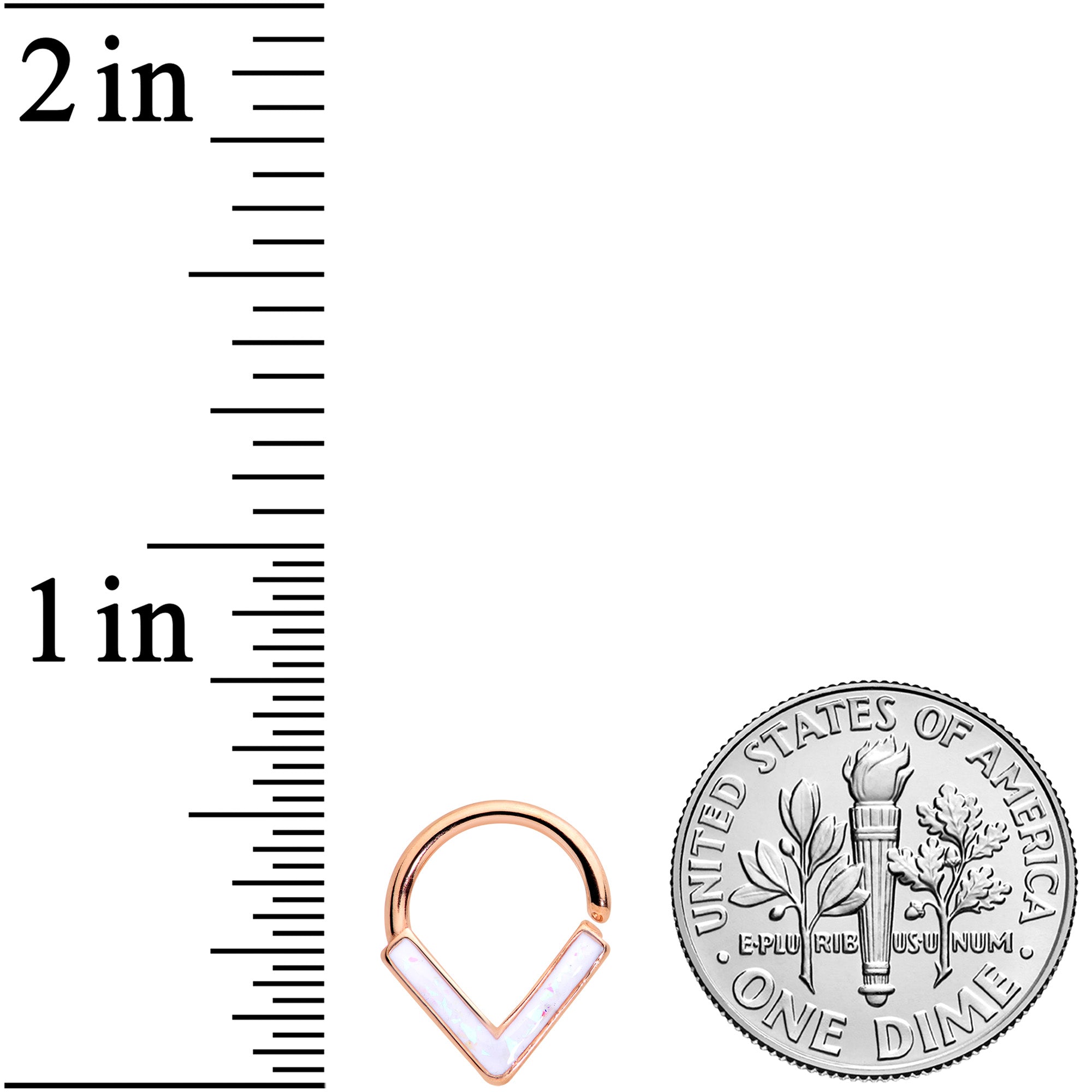 16G 5/16 White Faux Opal Rose Gold Tone Chevron Closure Ring