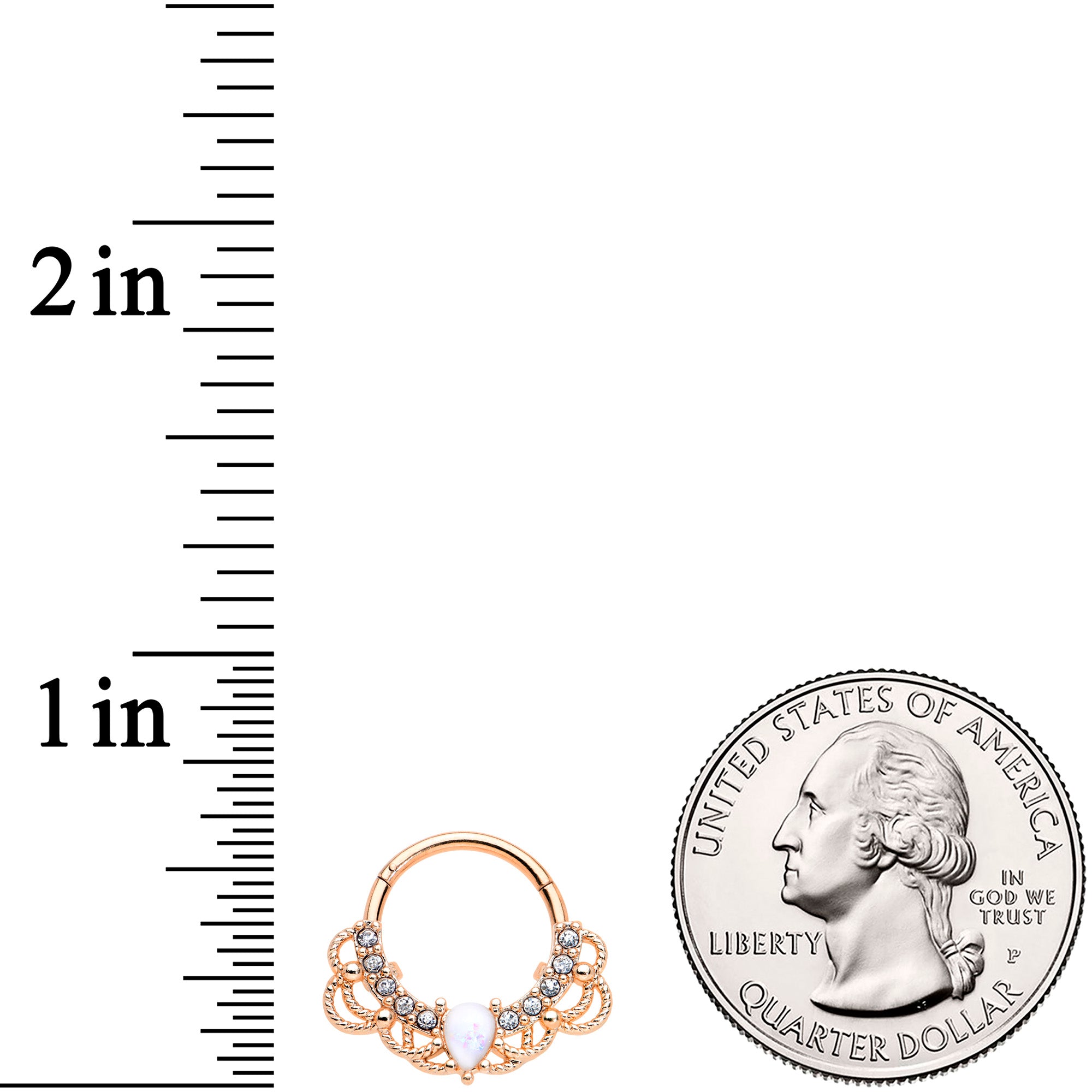 16G 3/8 White Faux Opal Rose Gold Tone Lace Hinged Segment Ring