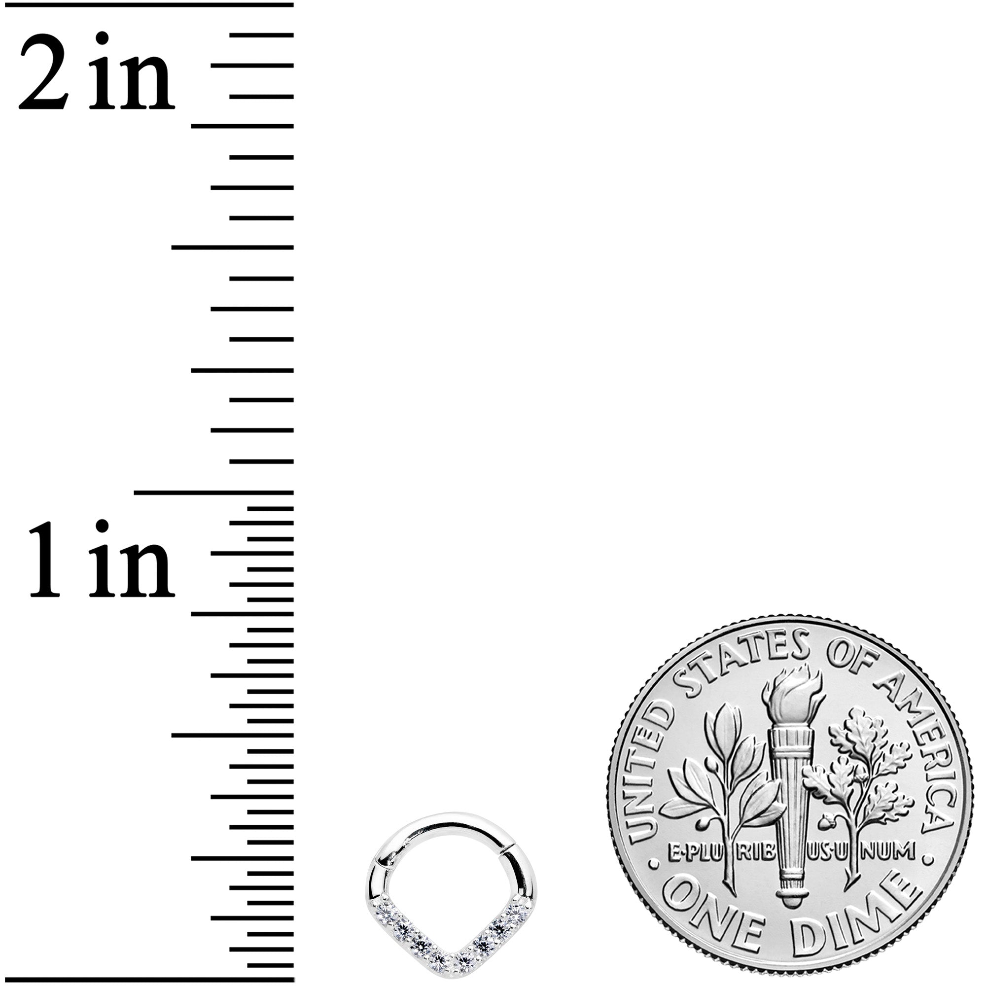 16G 1/4 14k White Gold Clear CZ Gem Chevron Hinged Segment Ring