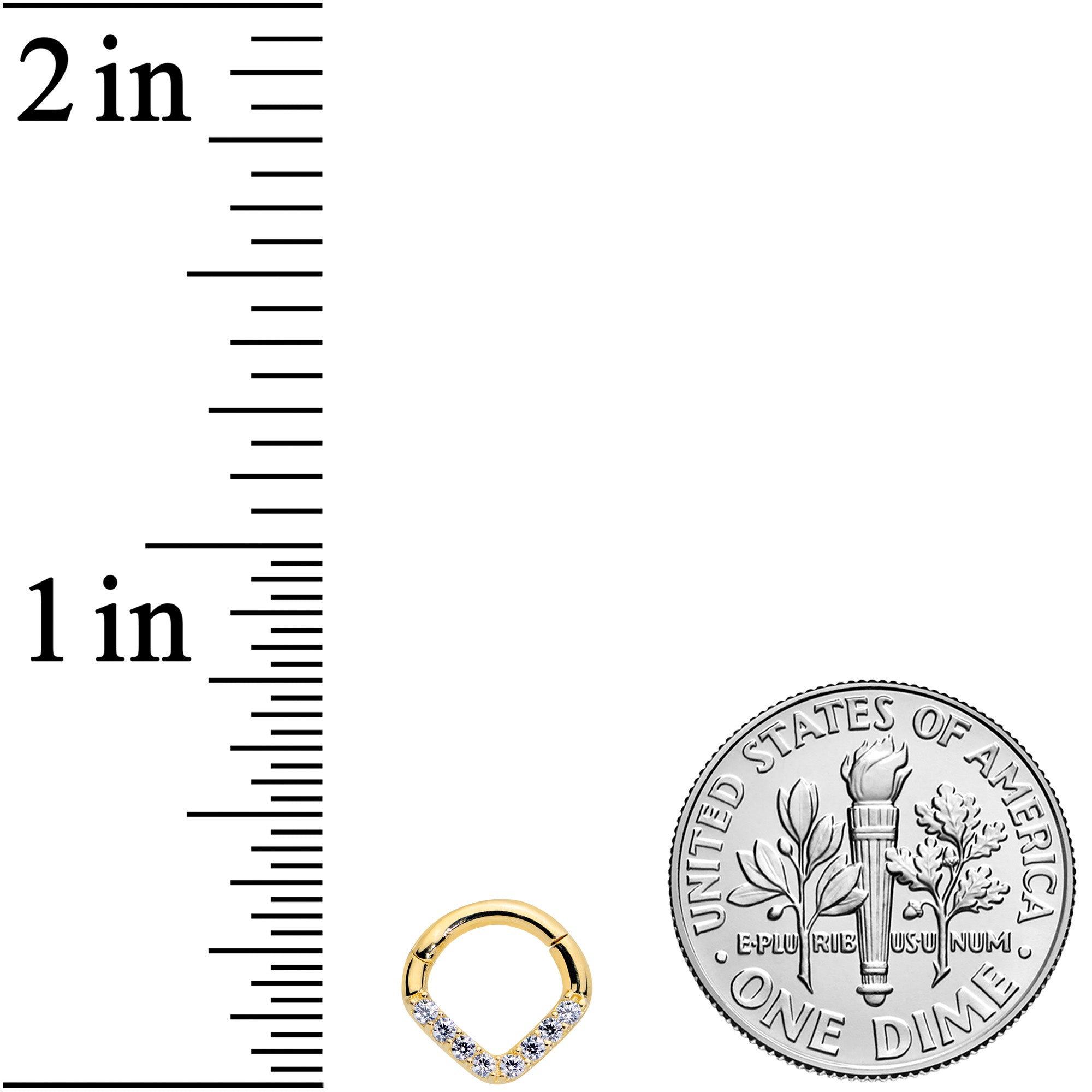 16G 1/4 14k Gold Clear CZ Gem Chevron Hinged Segment Ring