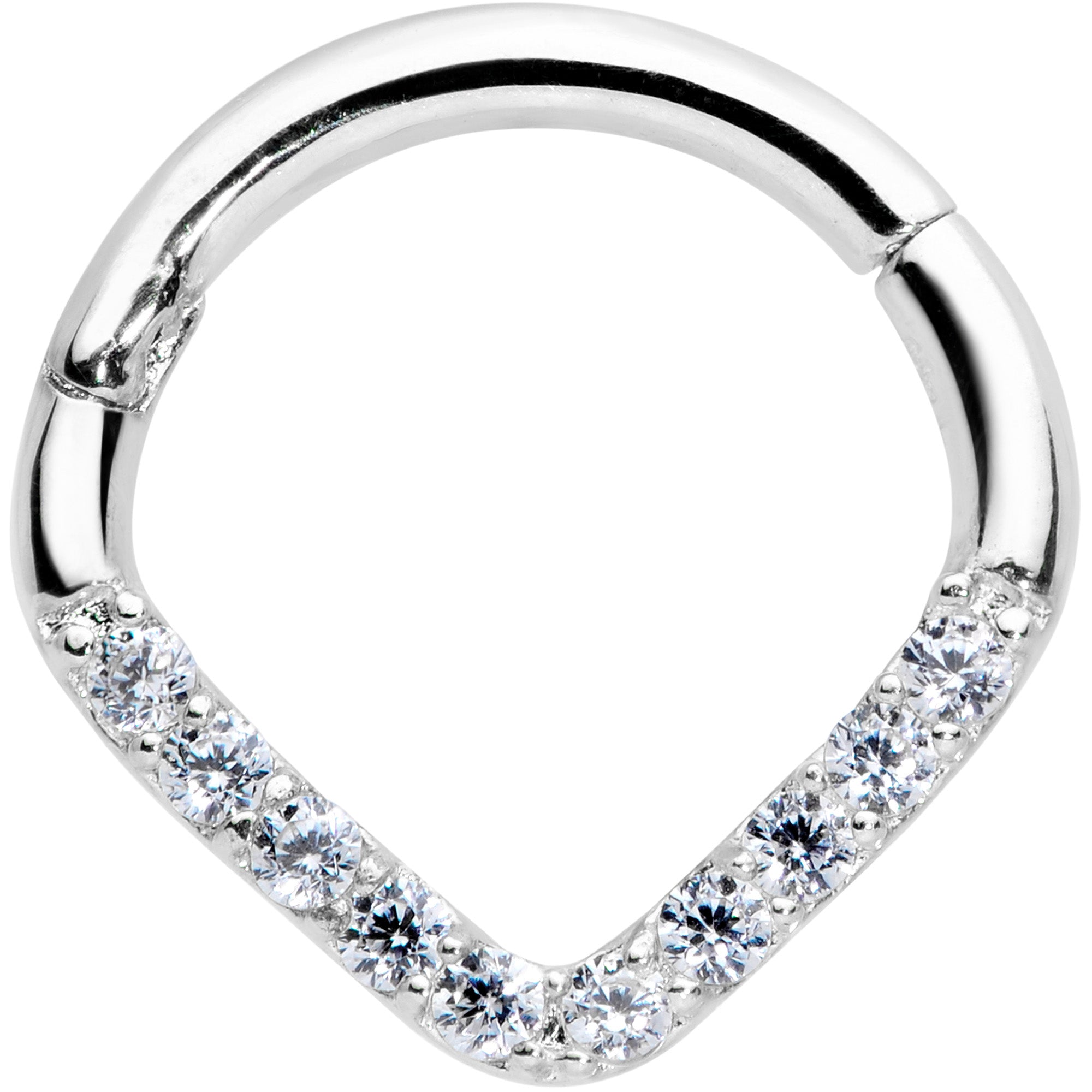 16G 5/16 14k White Gold Clear CZ Gem Chevron Hinged Segment Ring