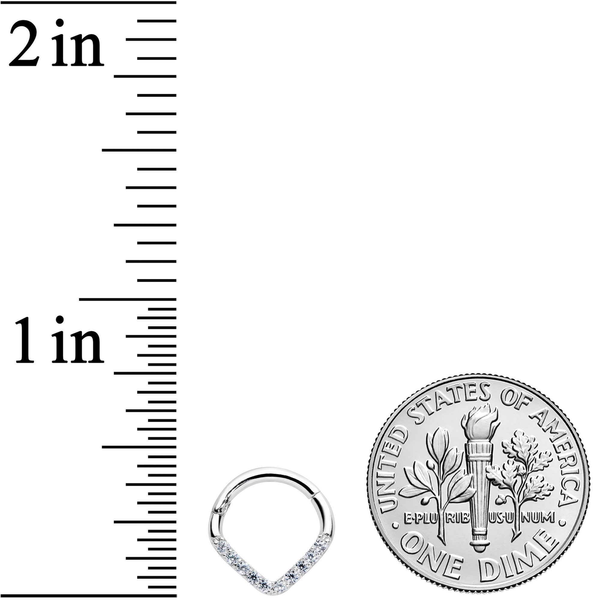 16G 5/16 14k White Gold Clear CZ Gem Chevron Hinged Segment Ring