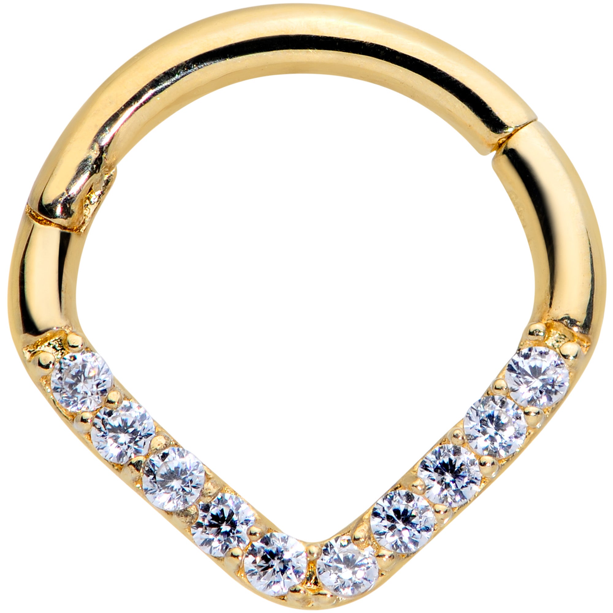 16G 5/16 14k Gold Clear CZ Gem Chevron Hinged Segment Ring