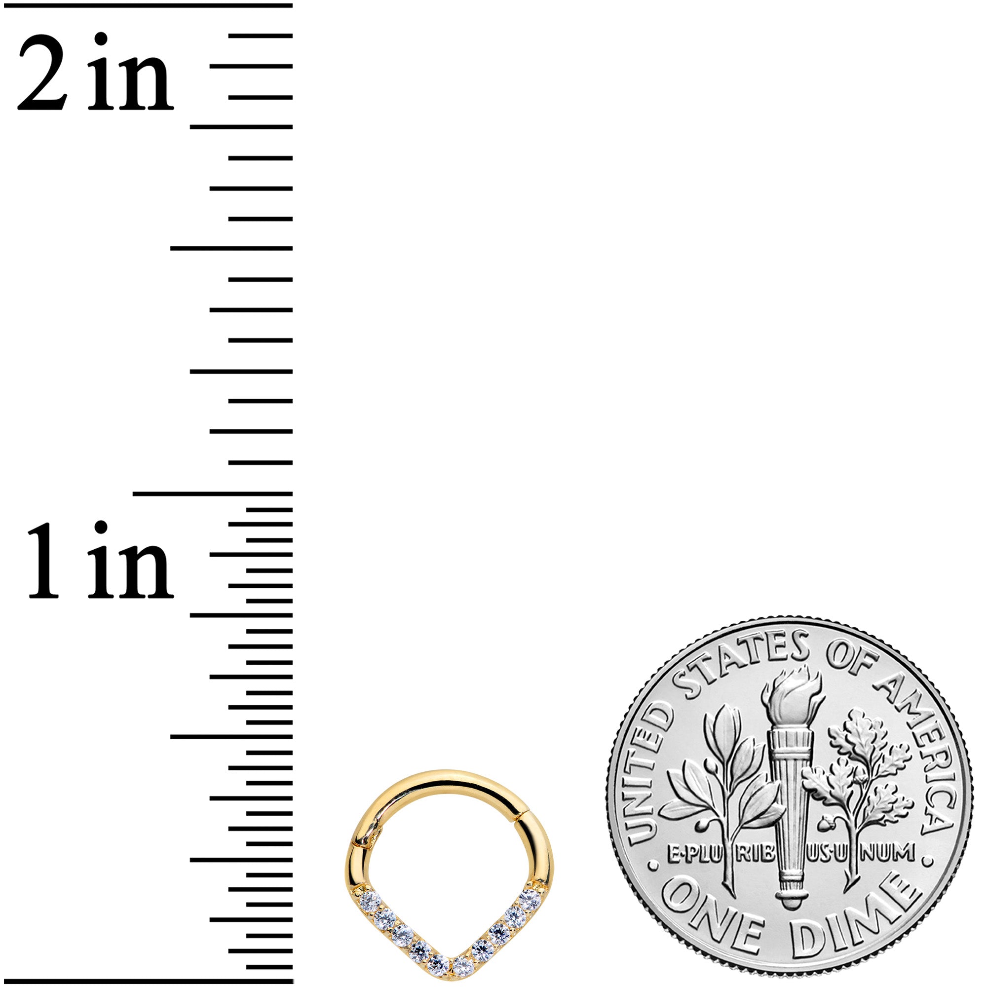 16G 5/16 14k Gold Clear CZ Gem Chevron Hinged Segment Ring