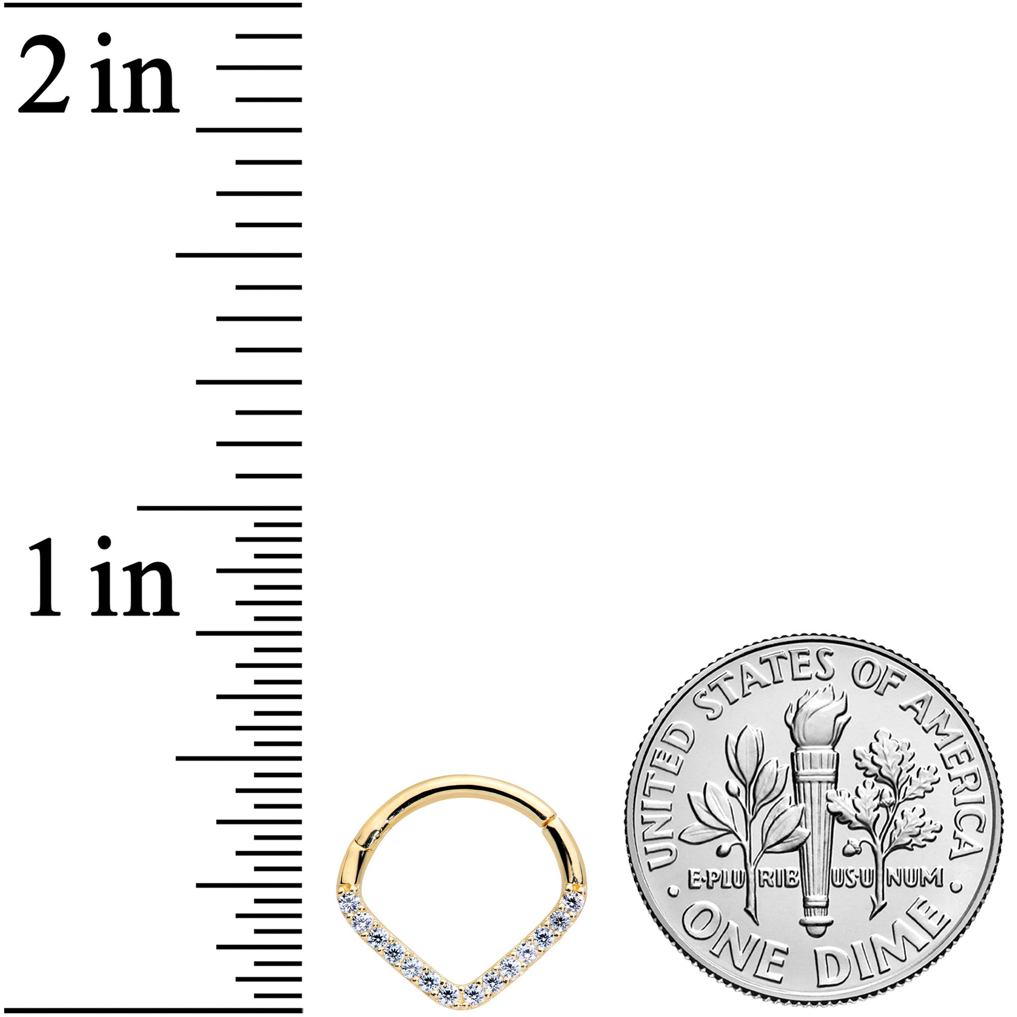 16G 3/8 14k Gold Clear CZ Gem Chevron Hinged Segment Ring