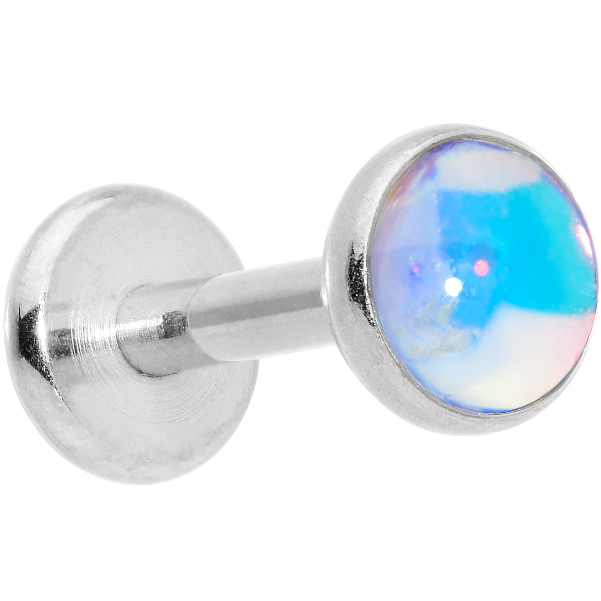 16G 1/4 Blue Faux Opal Internally Threaded Labret Monroe Tragus