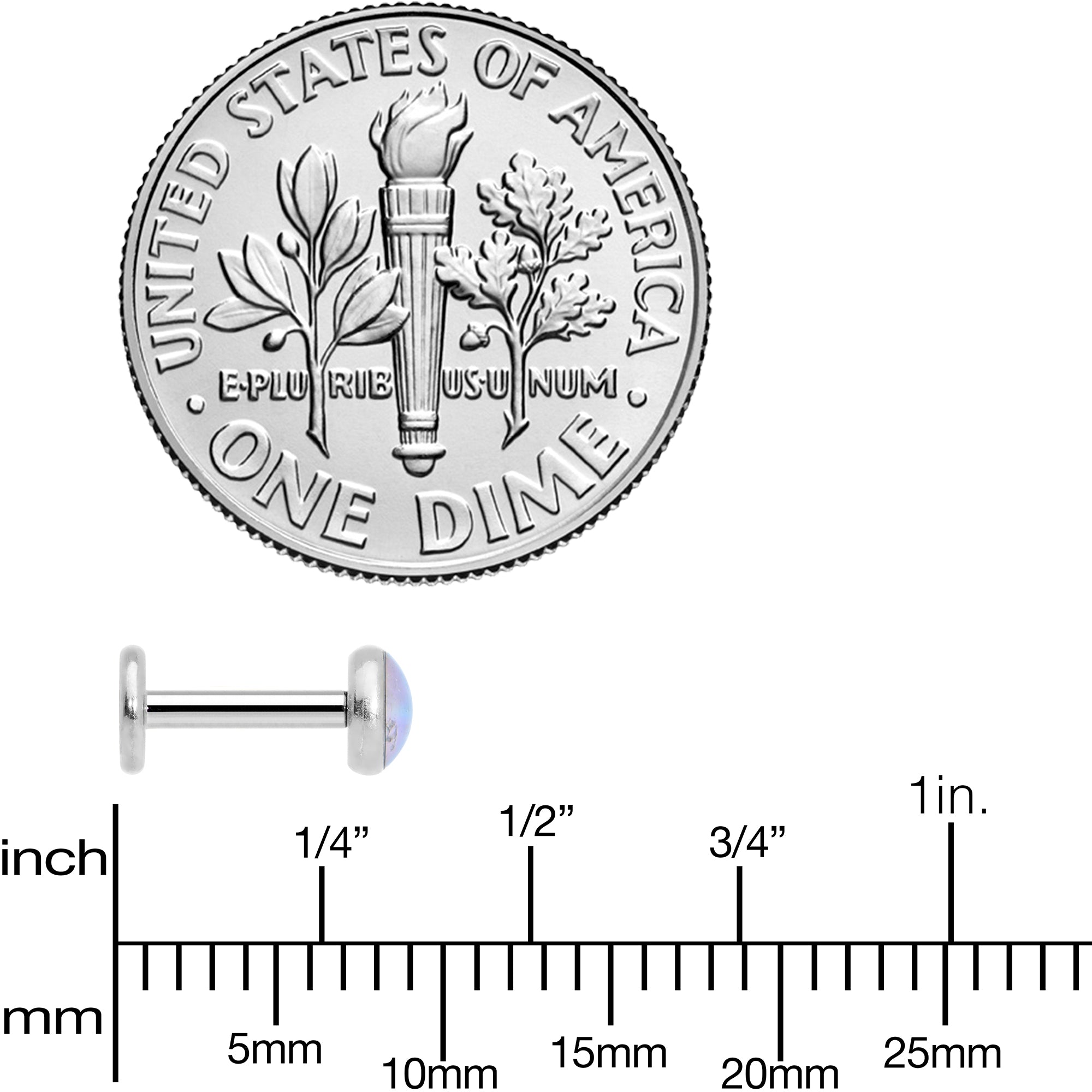 16G 1/4 Blue Faux Opal Internally Threaded Labret Monroe Tragus