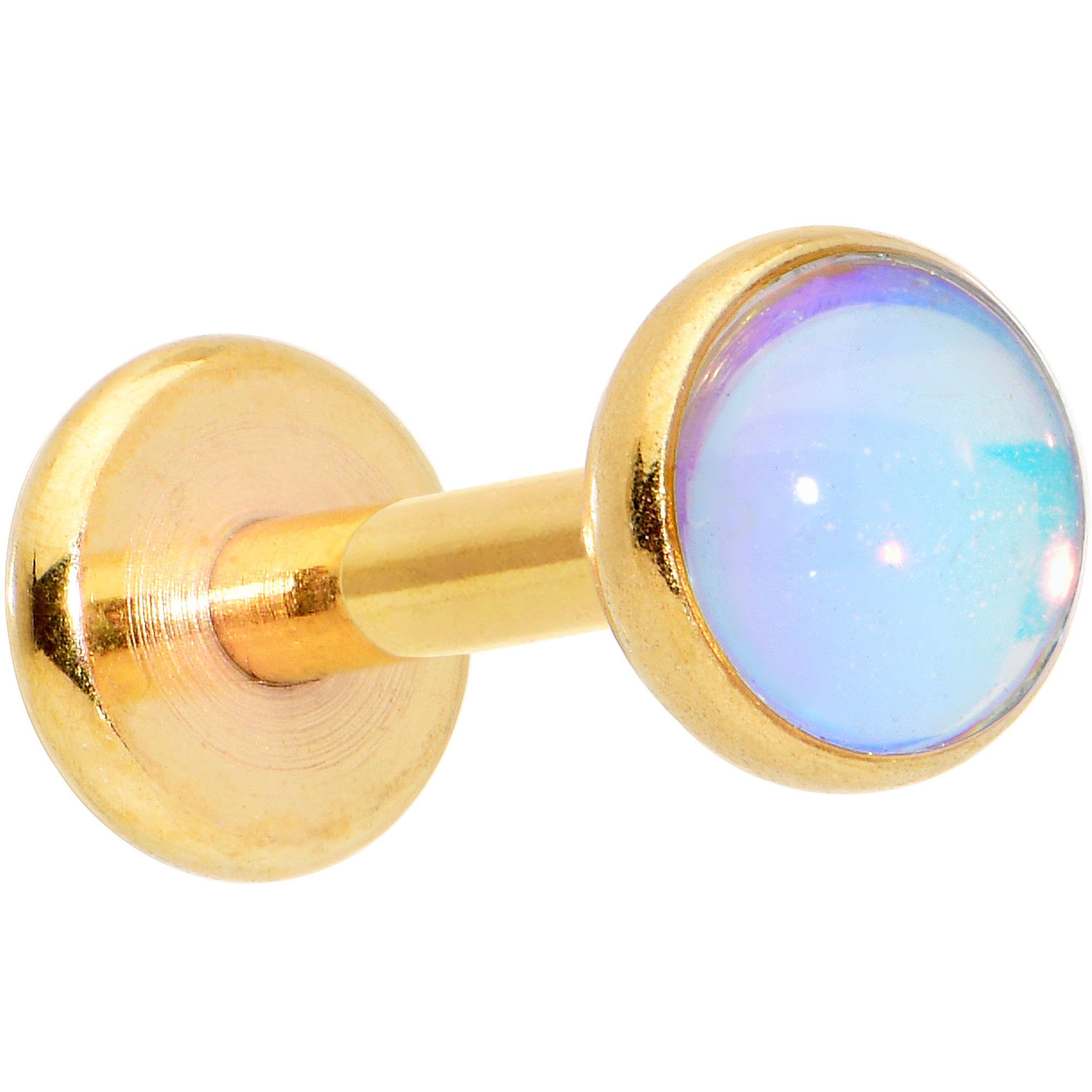 16G 1/4 White Faux Opal Gold Tone Internal Thread Labret Tragus