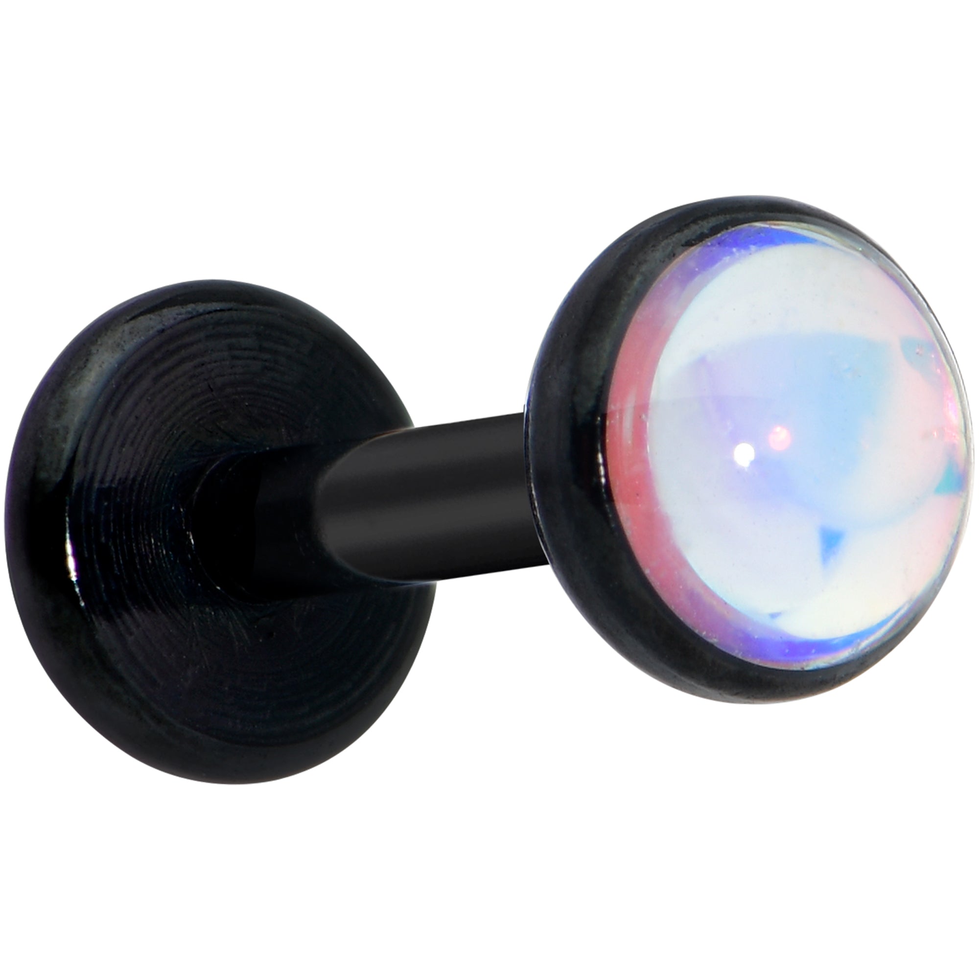 16G 1/4 White Faux Opal Black Internal Thread Labret Tragus