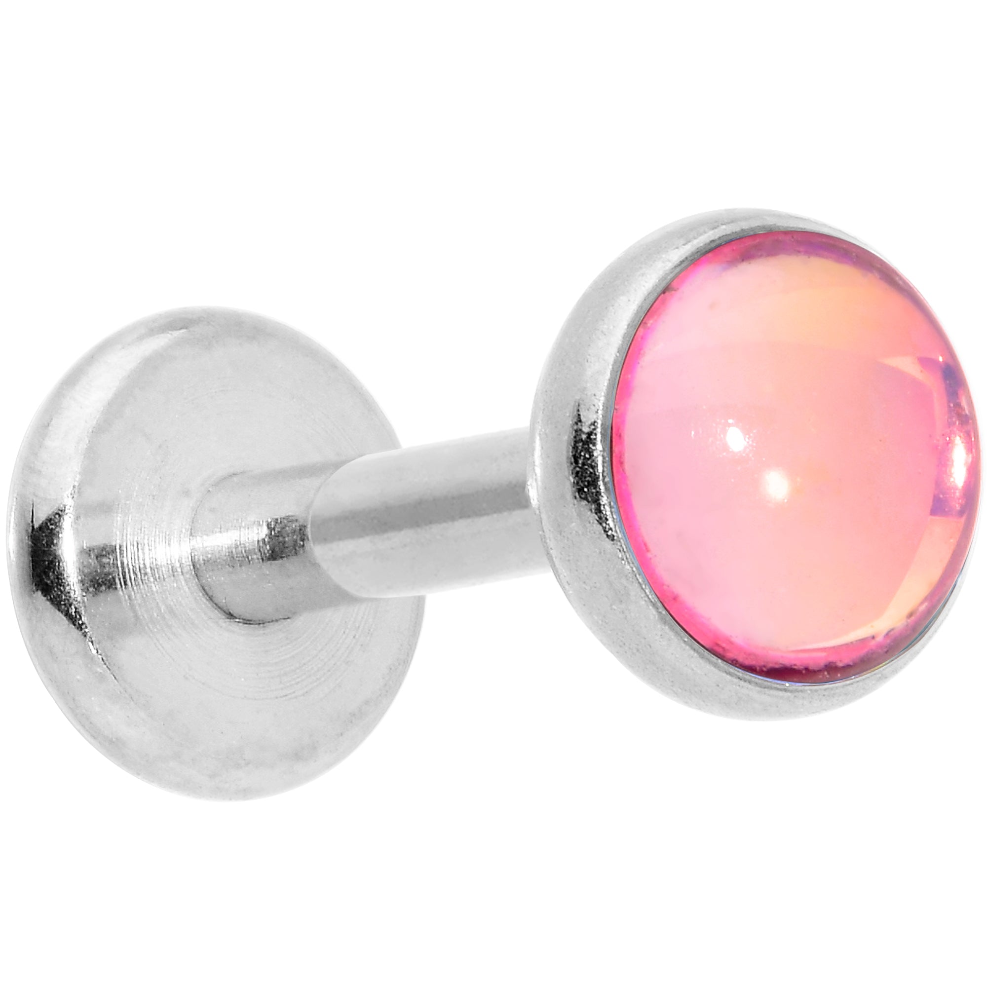 16G 1/4 Pink Faux Opal Internally Threaded Labret Monroe Tragus