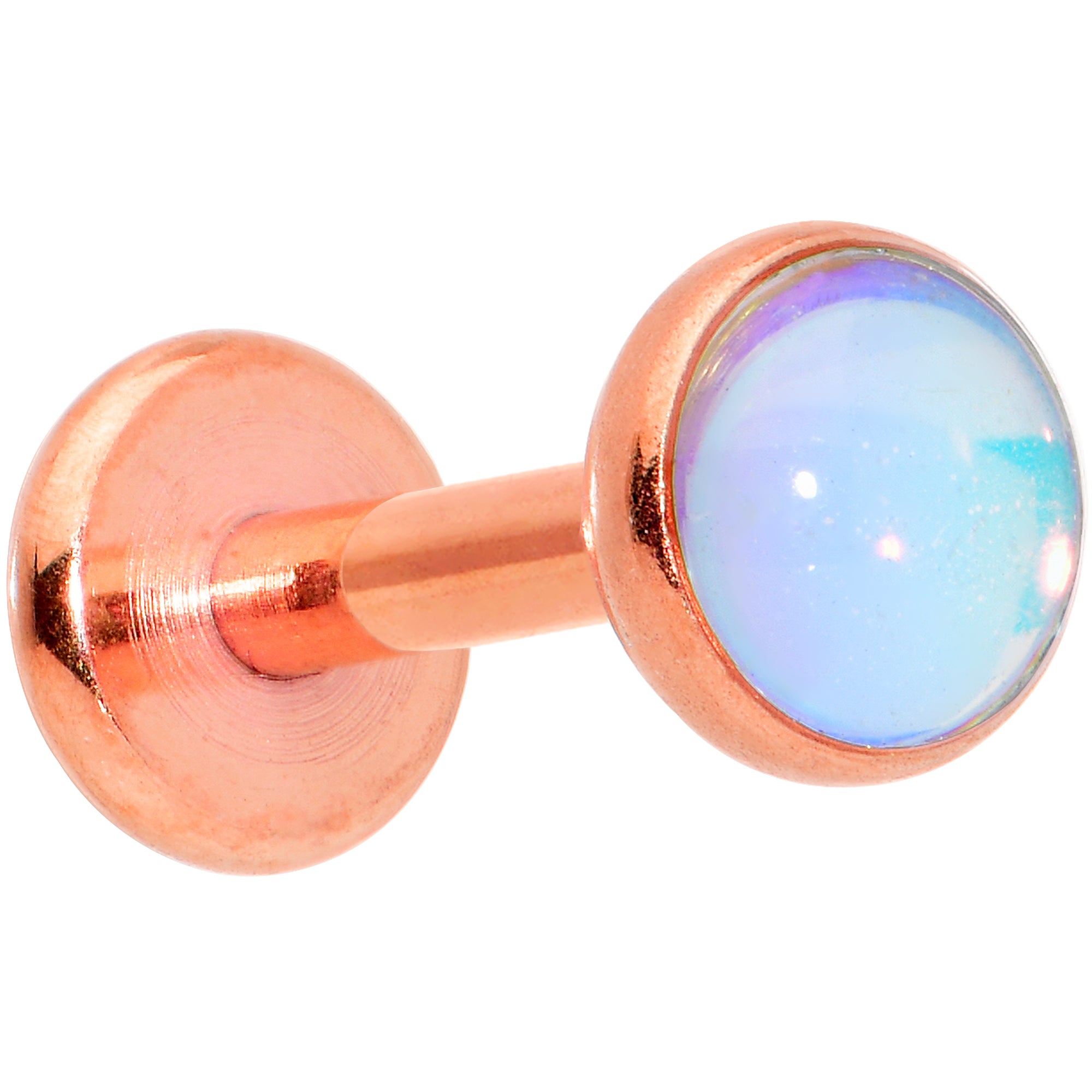 16G 1/4 Faux Opal Rose Gold Tone Internal Thread Labret Tragus