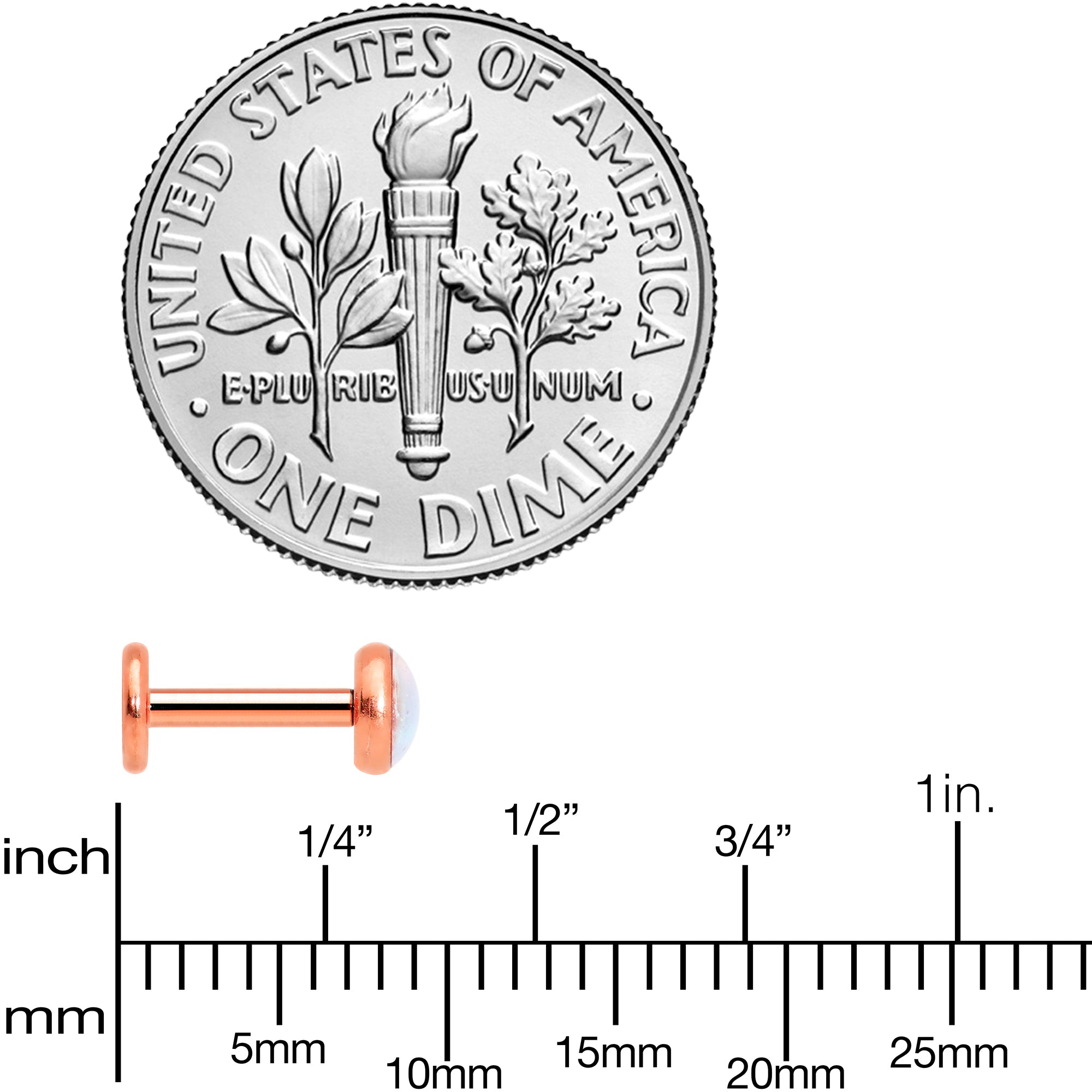 16G 1/4 Faux Opal Rose Gold Tone Internal Thread Labret Tragus