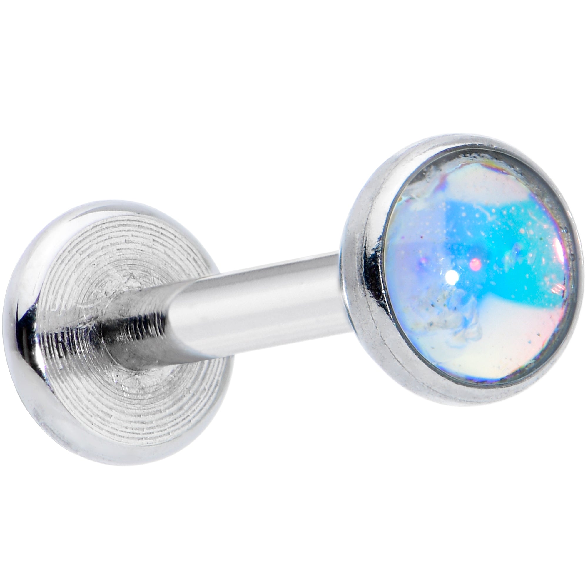 16G 5/16 Blue Faux Opal Internally Threaded Labret Monroe Tragus