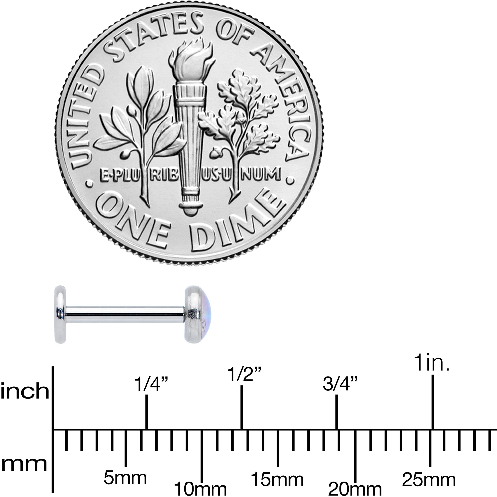 16G 5/16 Blue Faux Opal Internally Threaded Labret Monroe Tragus