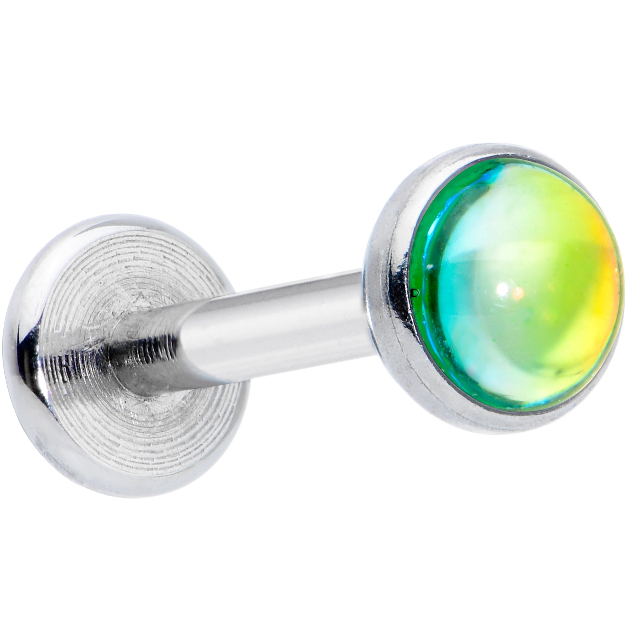 16G 5/16 Green Faux Opal Internally Threaded Labret Monroe Tragus