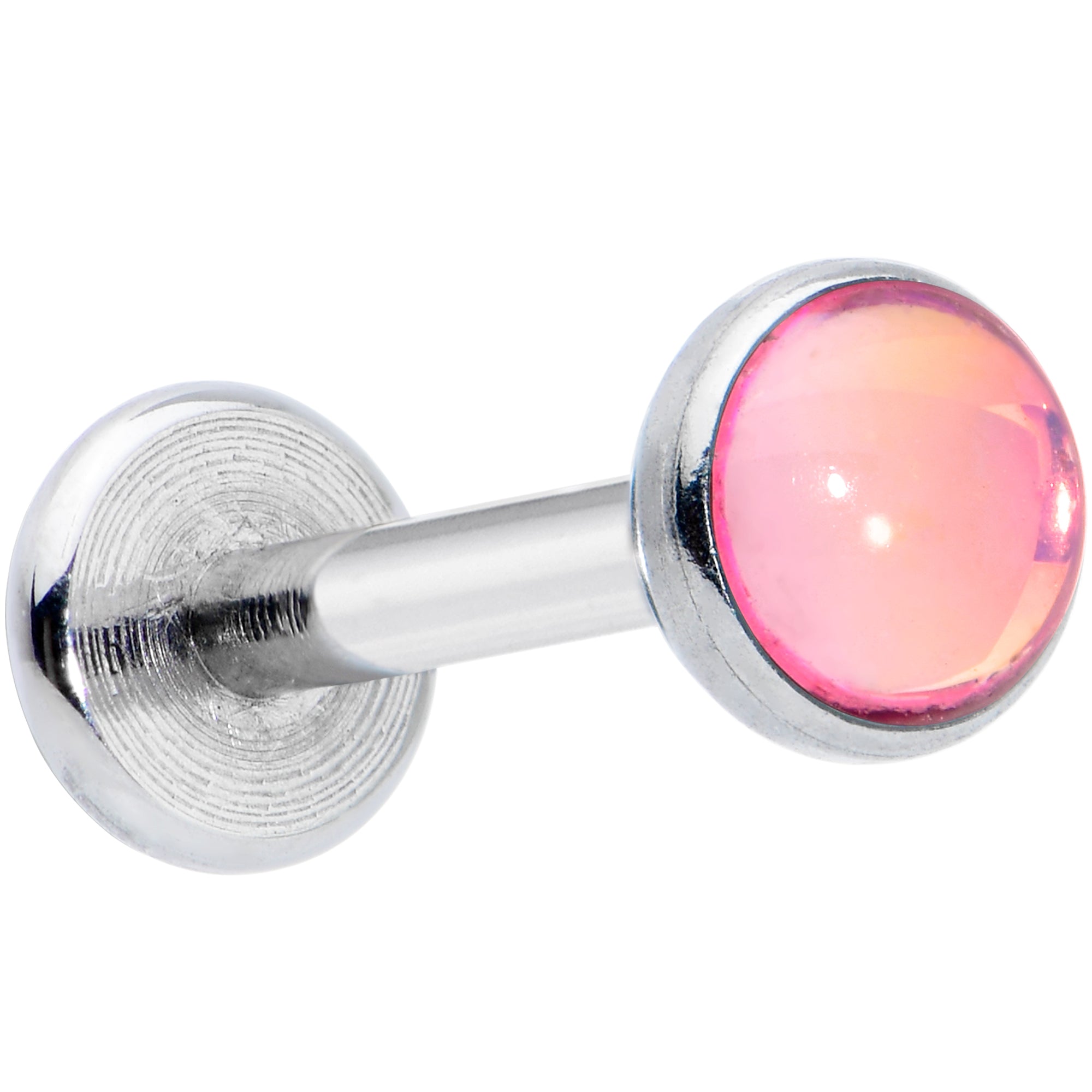 16G 5/16 Pink Faux Opal Internally Threaded Labret Monroe Tragus