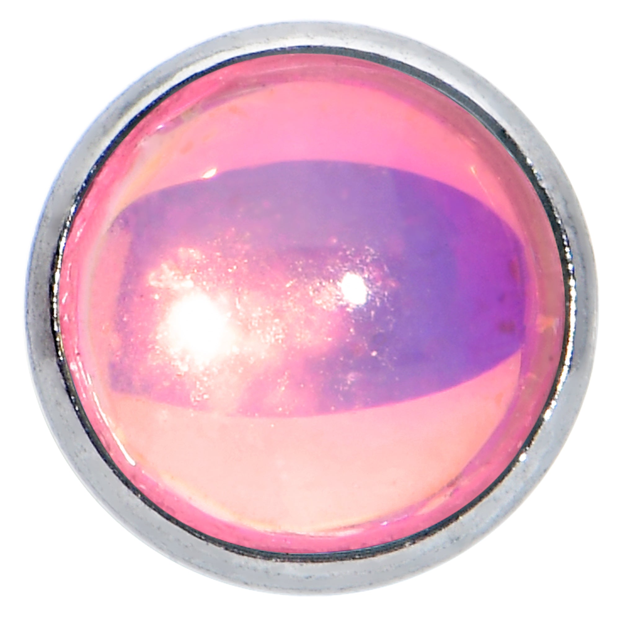 16G 5/16 Pink Faux Opal Internally Threaded Labret Monroe Tragus
