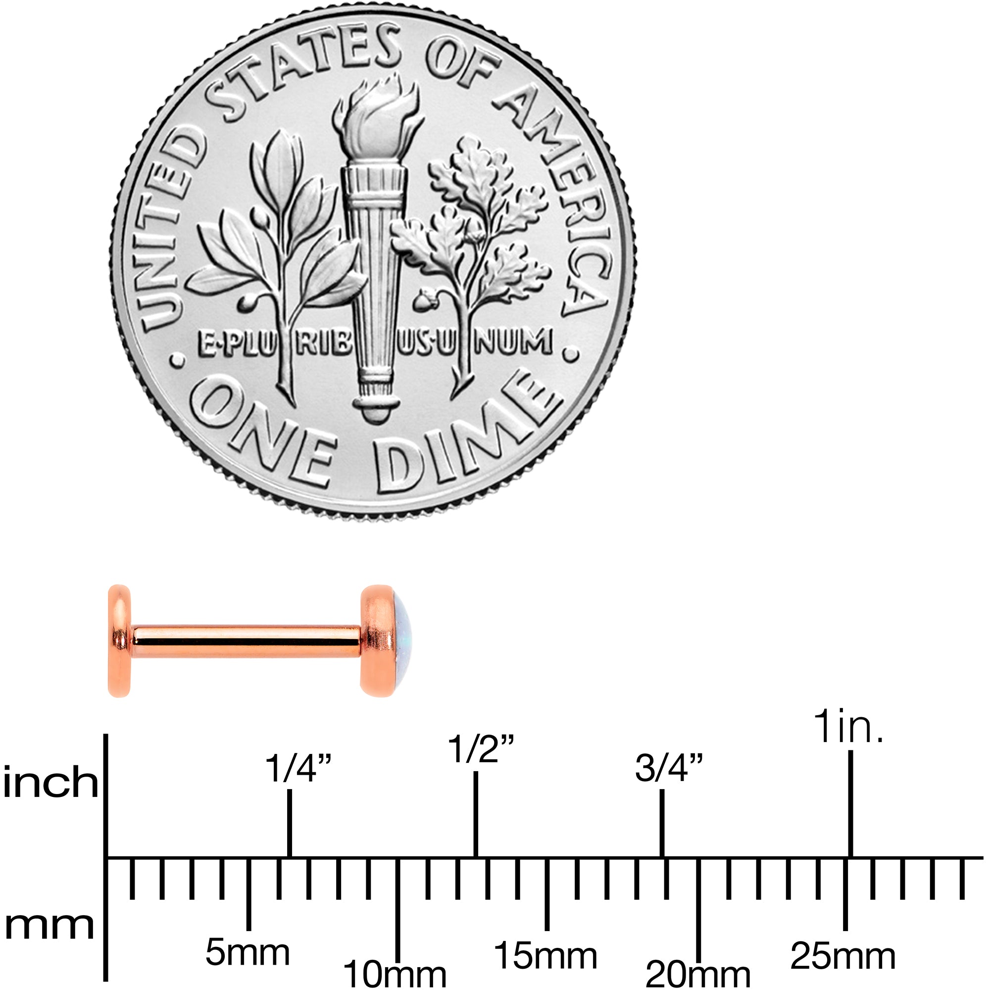 16G 5/16 Faux Opal Rose Gold Tone Internal Thread Labret Tragus