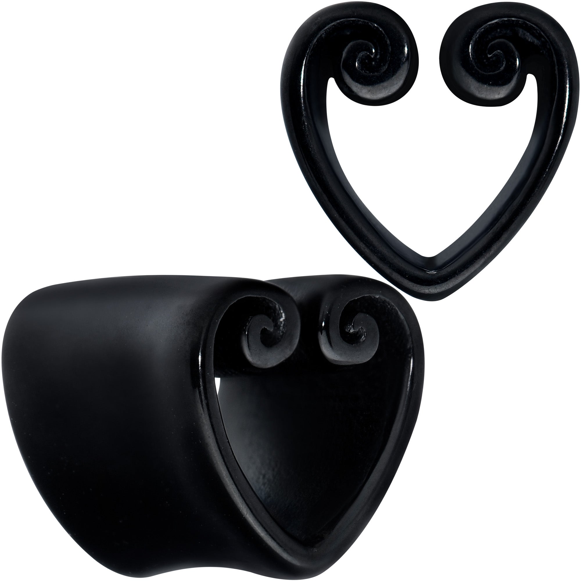 Black Curled Heart Valentines Day Tunnel Plug Set