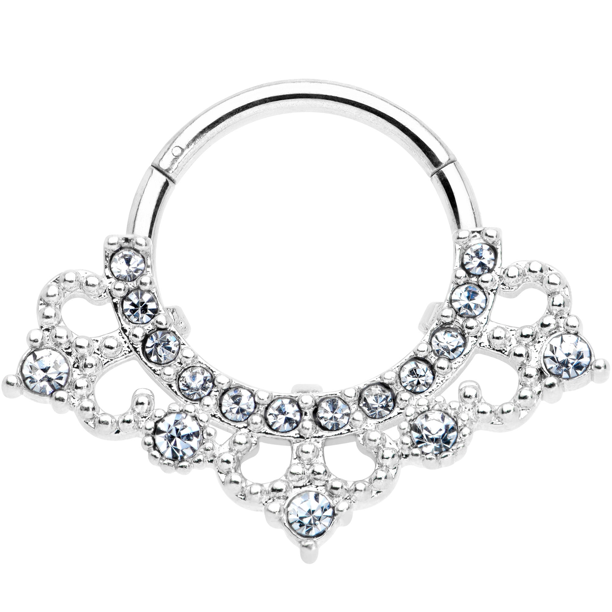 16G 3/8 Clear Gem Tiny Tiara Hinged Segment Ring