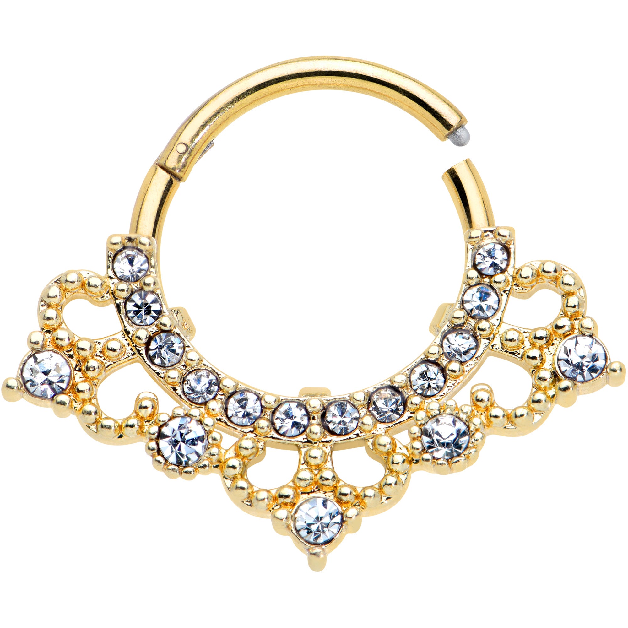 16G 3/8 Clear Gem Gold Tone Tiny Tiara Hinged Segment Ring