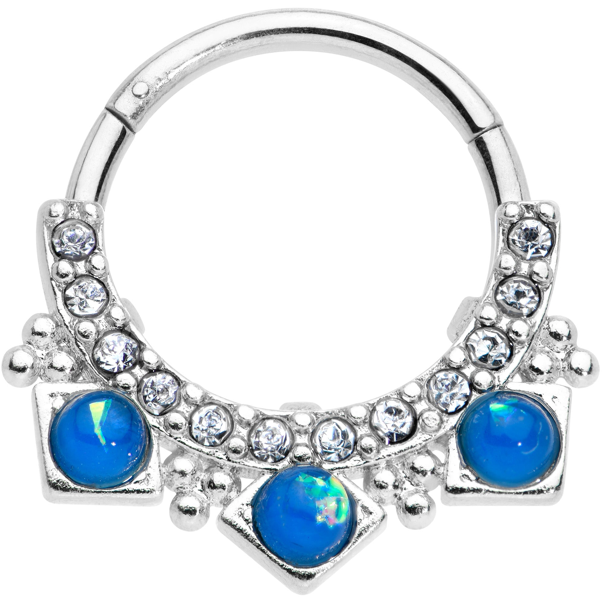 16G 3/8 Blue Faux Opal Squares Hinged Segment Ring