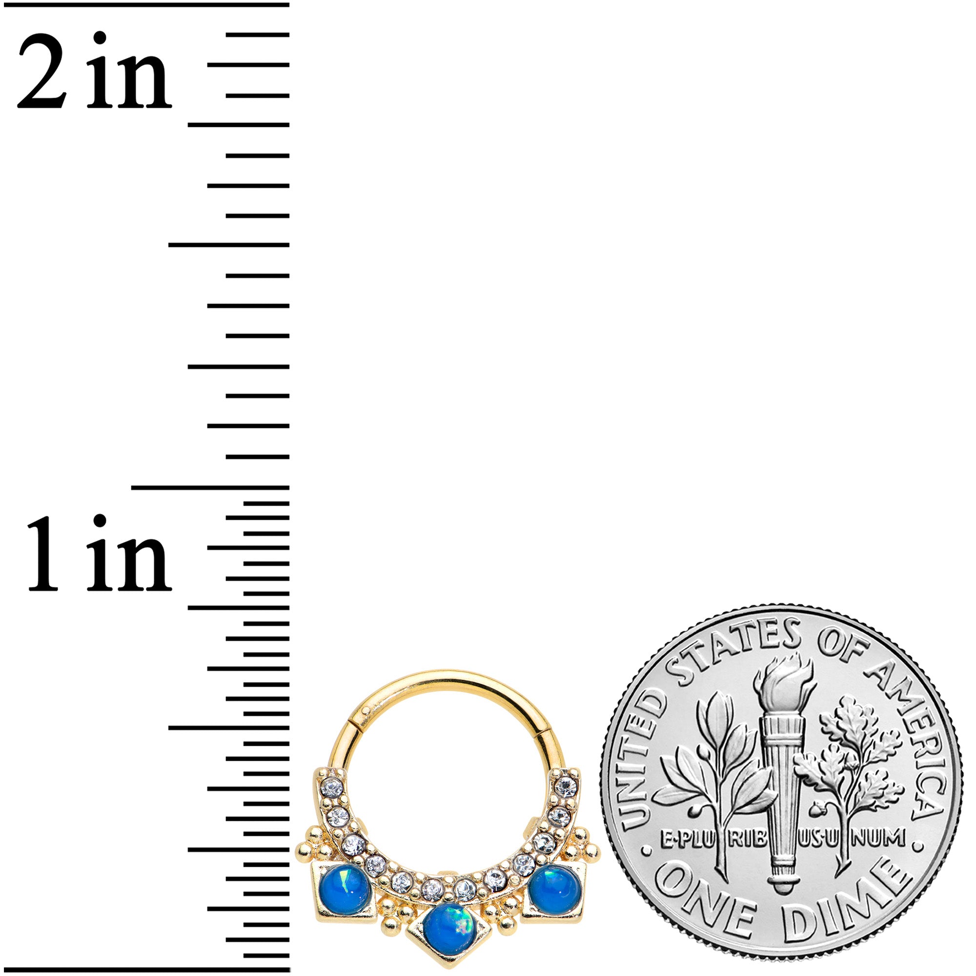 16G 3/8 Blue Faux Opal Gold Tone Squares Hinged Segment Ring