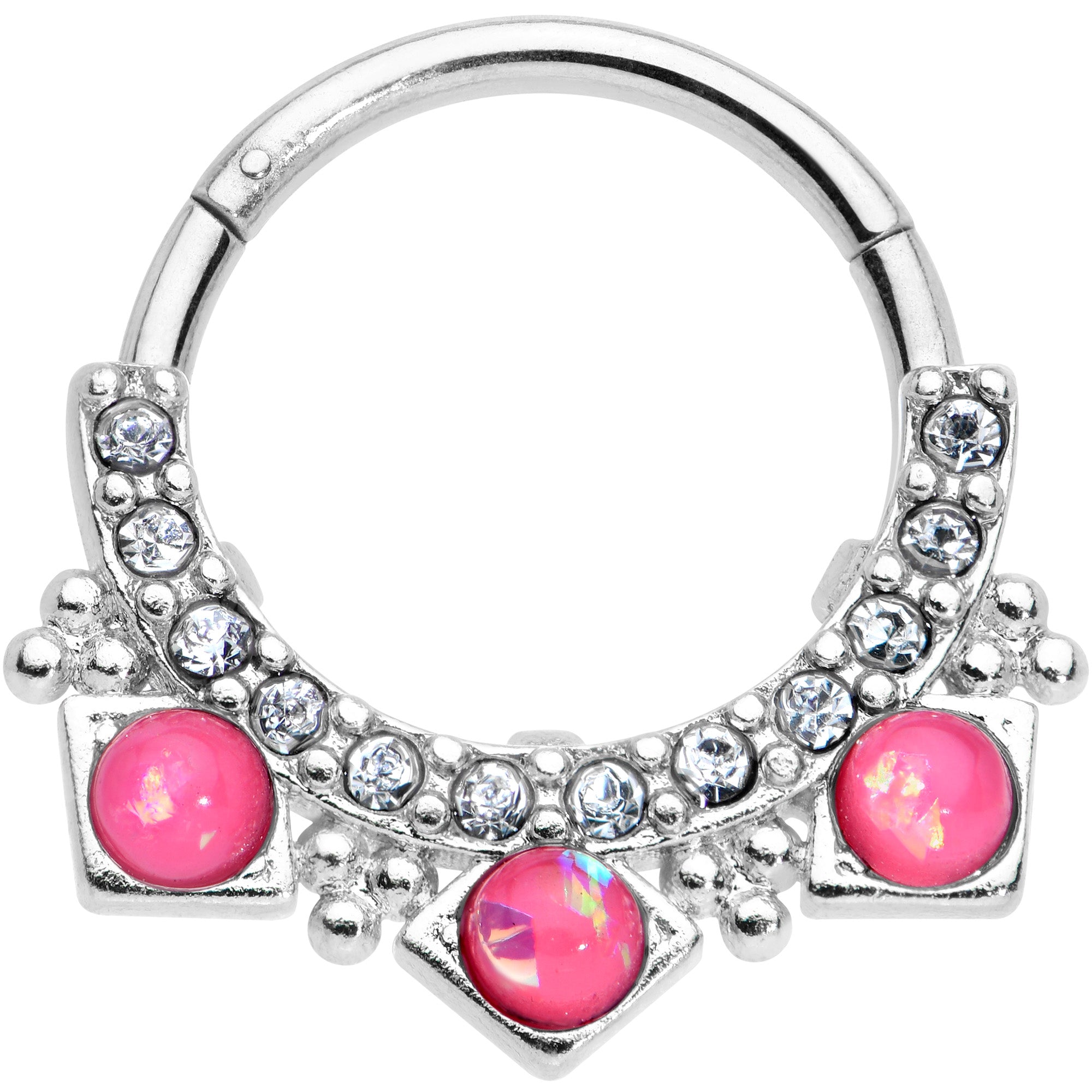 16G 3/8 Pink Faux Opal Squares Hinged Segment Ring