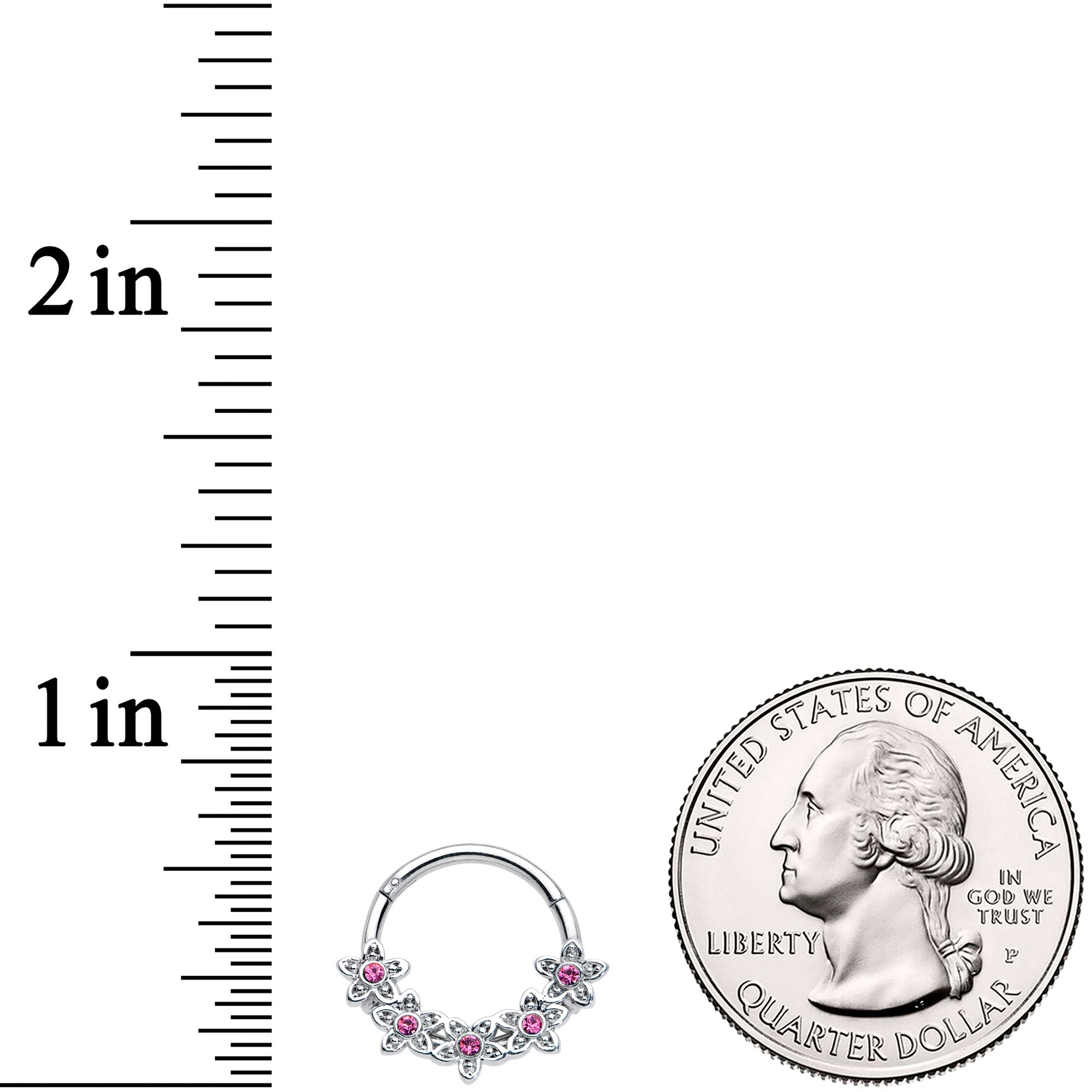 16G 3/8 Pink Gem Foxy Floral Hinged Segment Ring