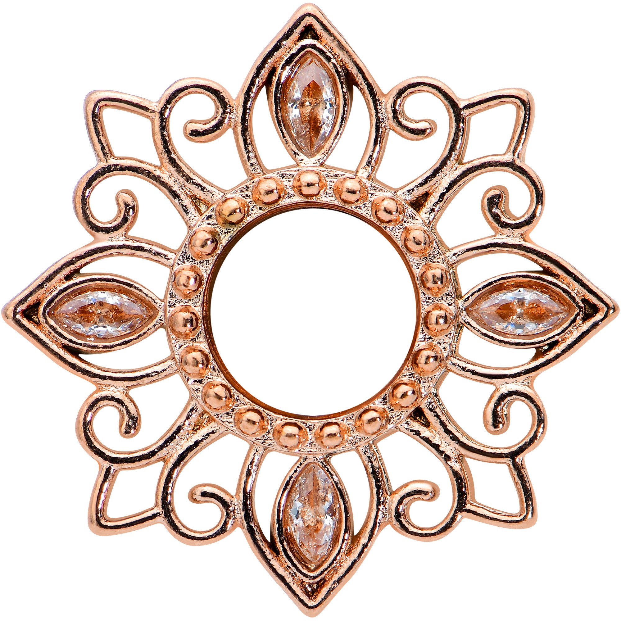 2G Brown Gem Rose Gold Tone Floral Screw Fit Tunnel Plug Set