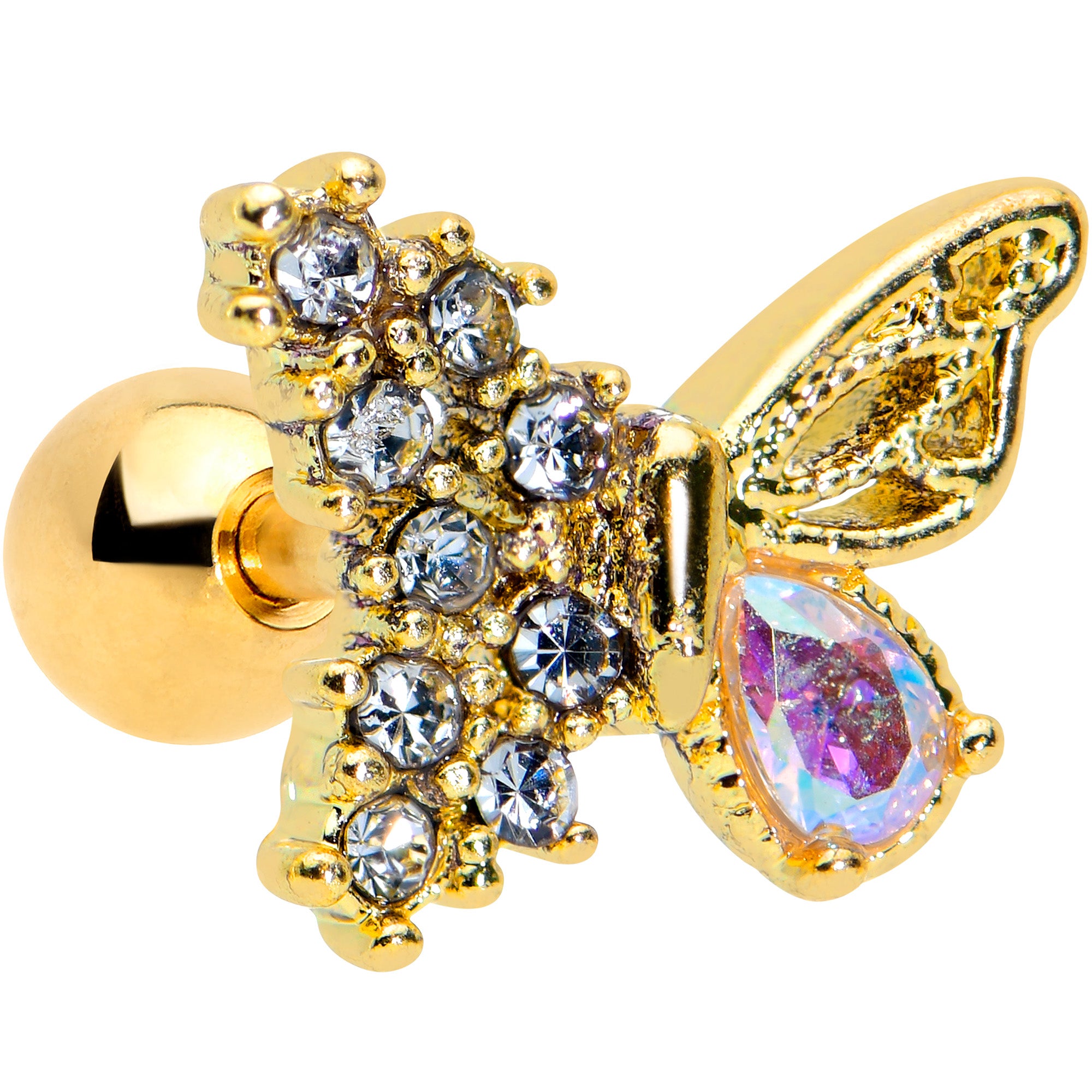 16G 1/4 Clear Aurora Gem Super Glam Butterfly Cartilage Tragus