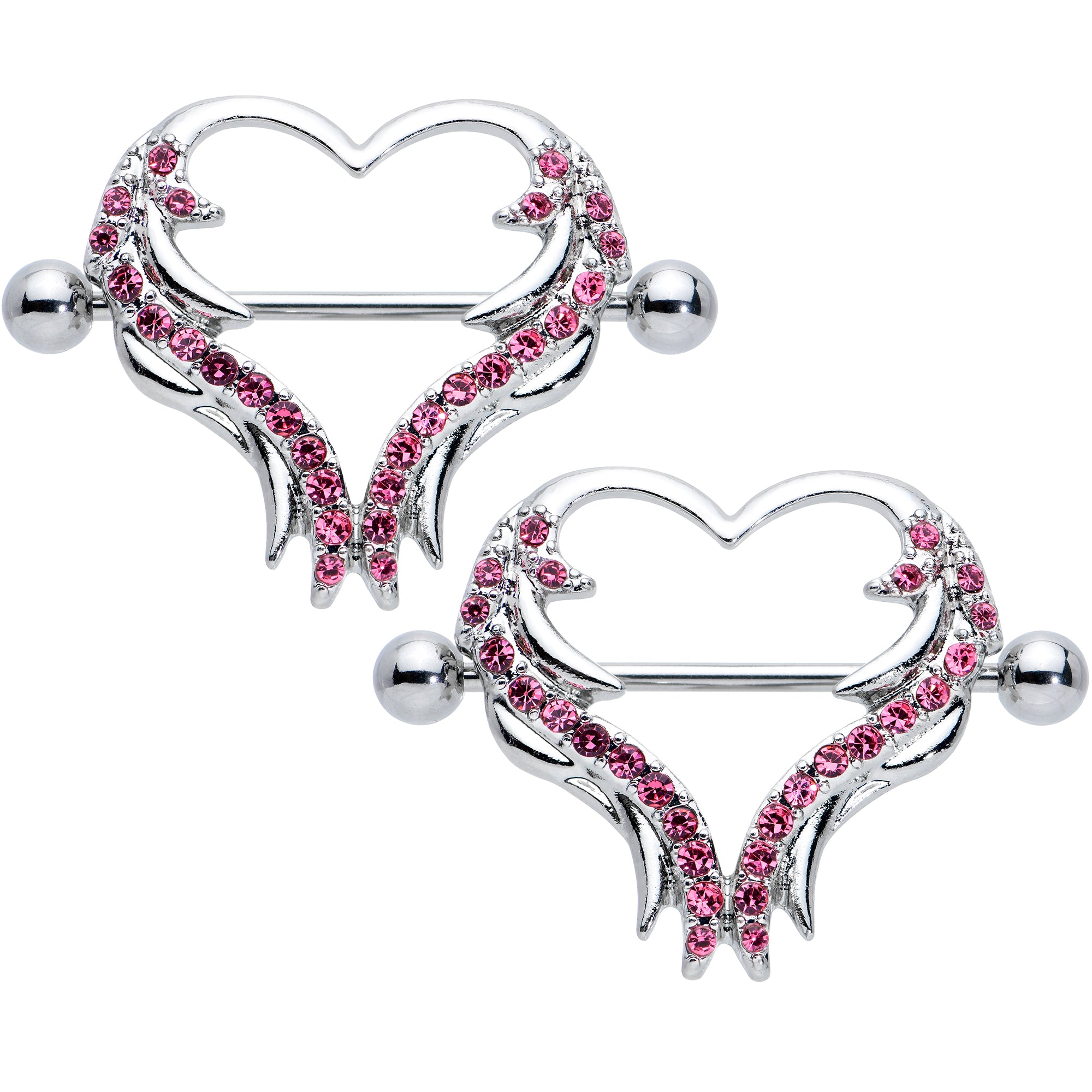 14G 3/4 Pink Gem Rock and Roll Heart Nipple Shield Set