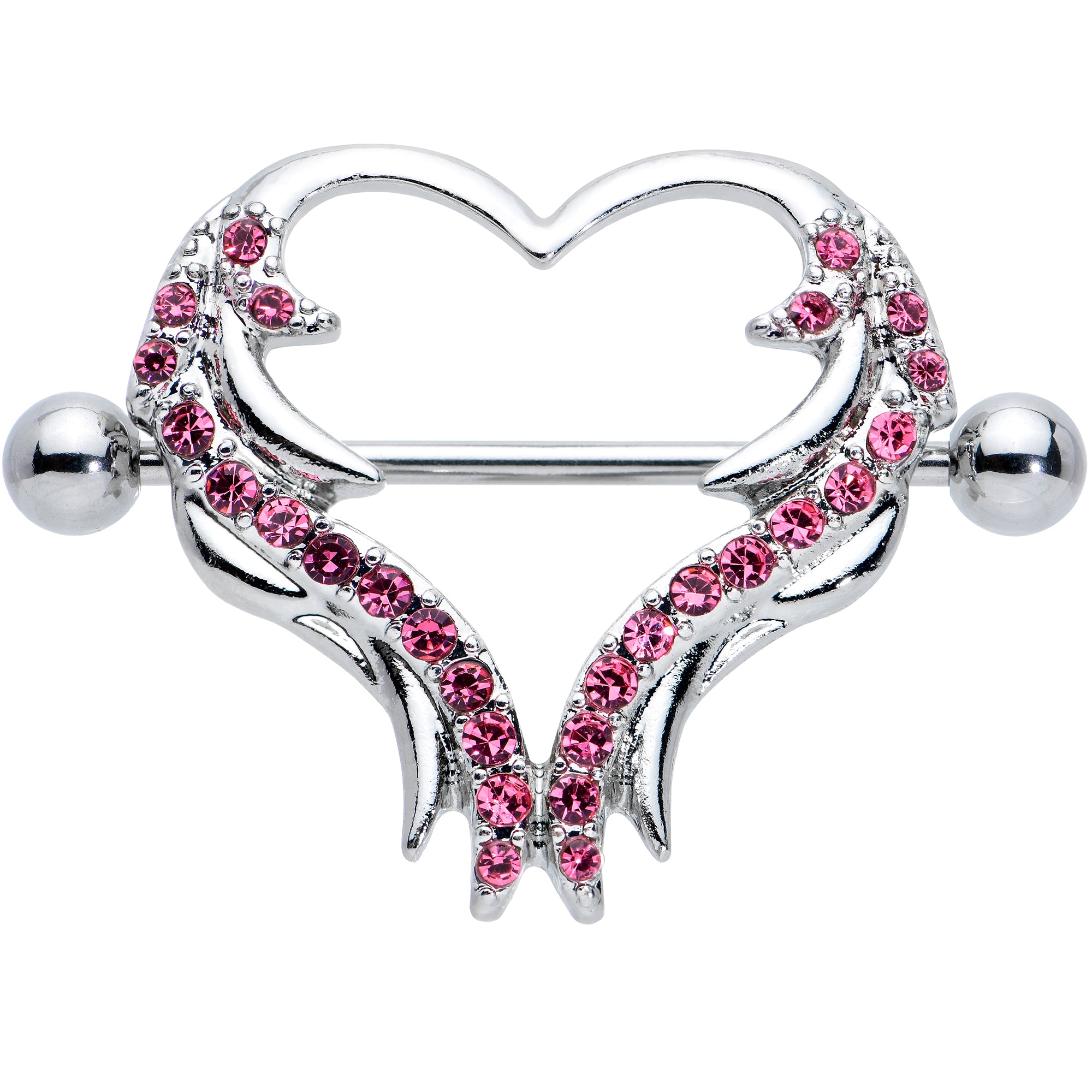 14G 3/4 Pink Gem Rock and Roll Heart Nipple Shield Set