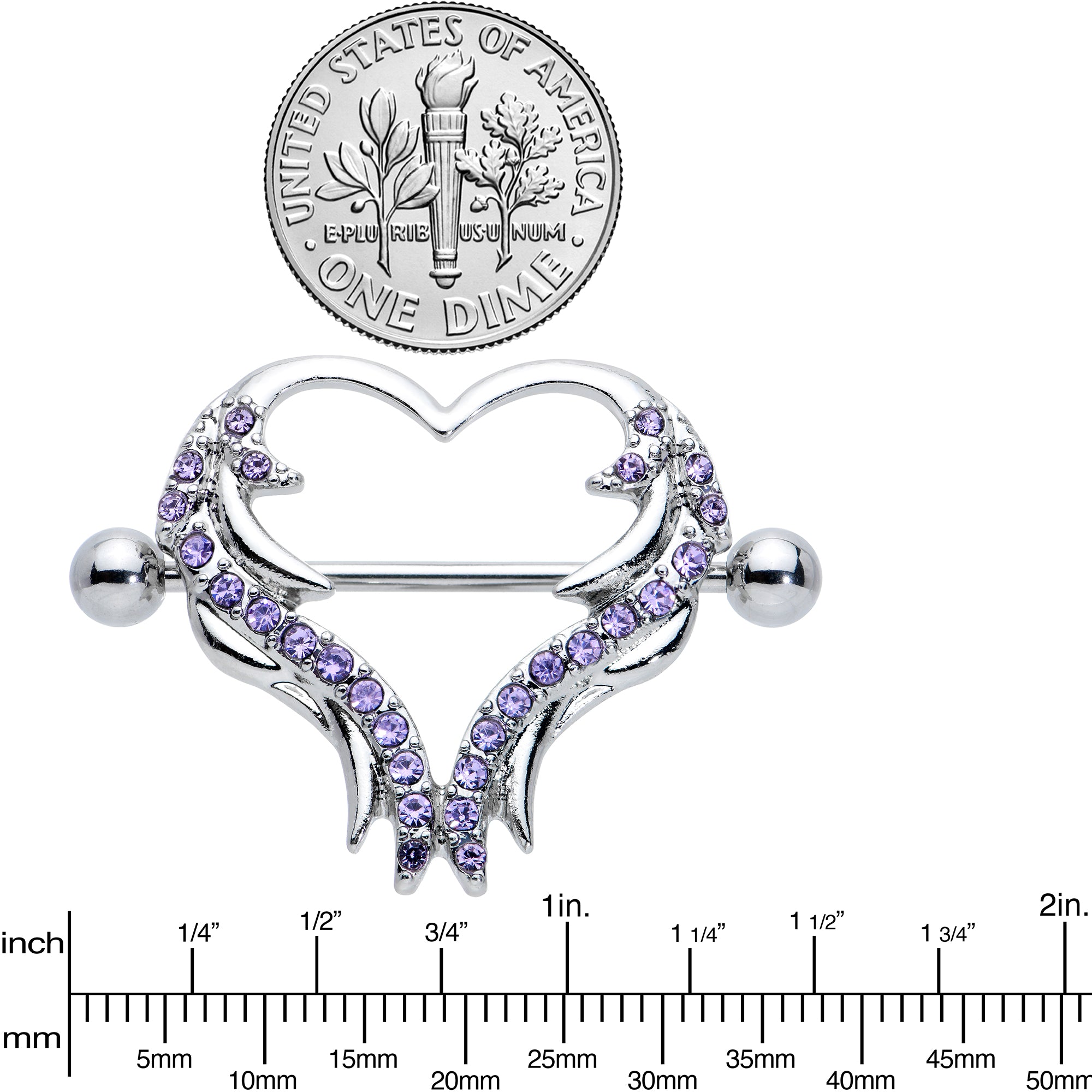 14G 3/4 Purple Gem Rock and Roll Heart Nipple Shield Set