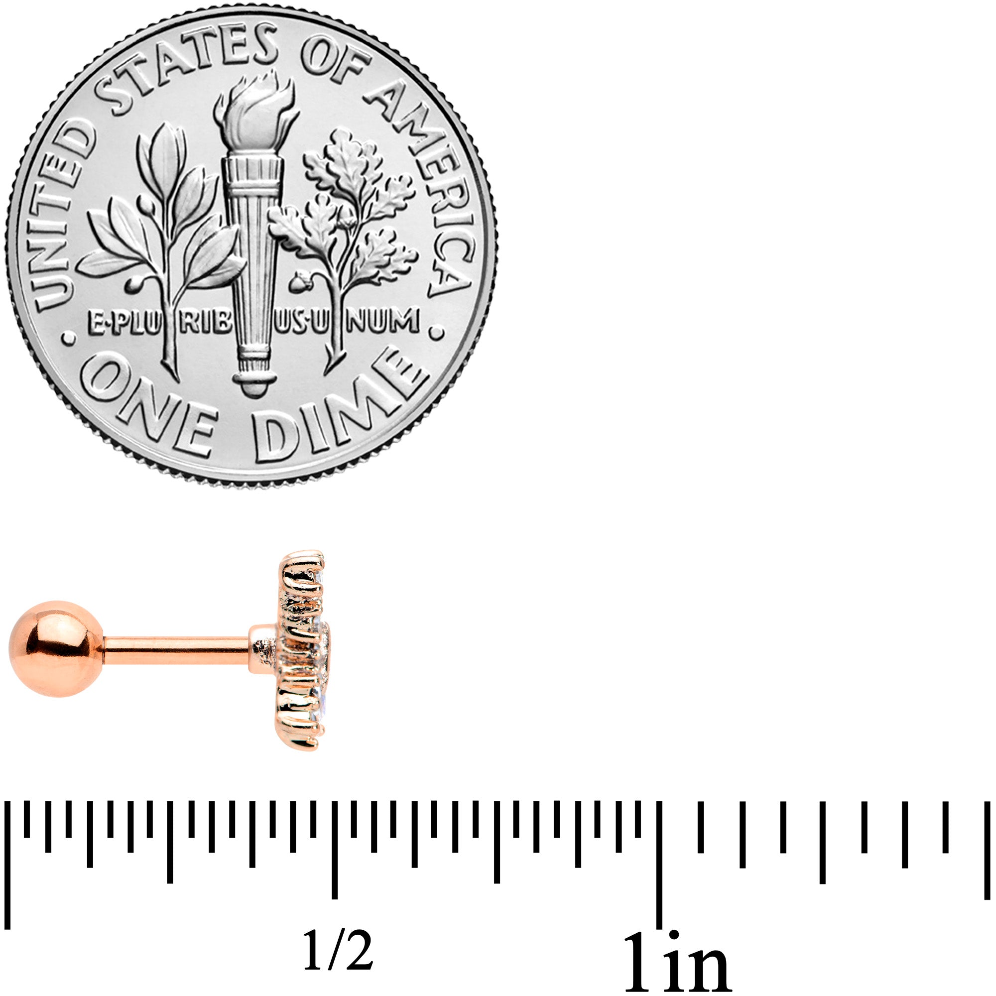 16G 1/4 Clear Gem Rose Gold Tone Glam Butterfly Cartilage Tragus