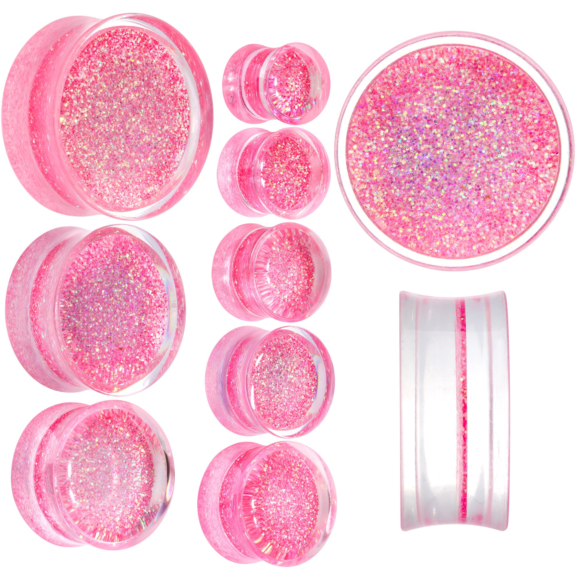 Clear Pink Acrylic Glitter Glam Saddle Plug Set