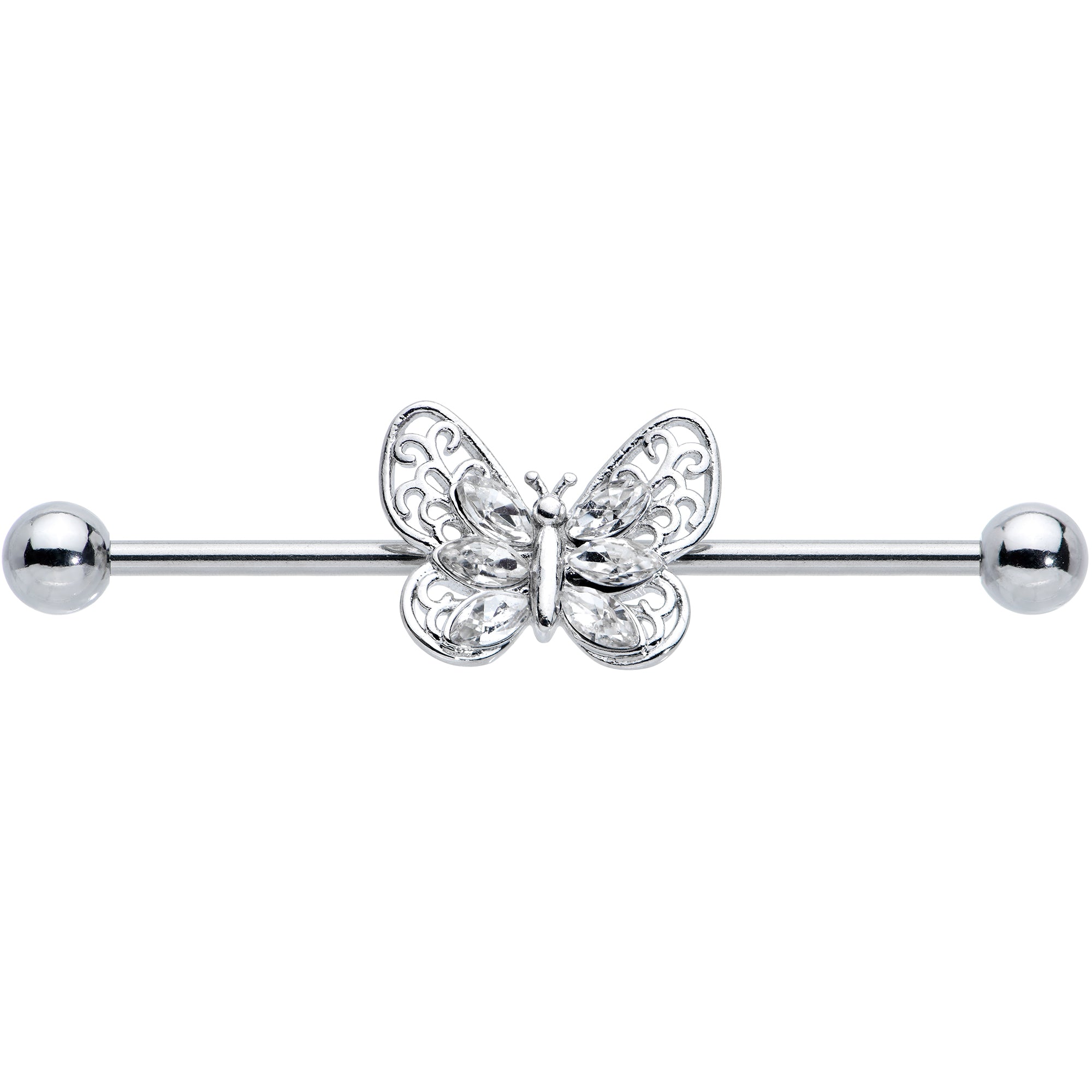 14G Clear Gem Lacy Butterfly Industrial Barbell 38mm
