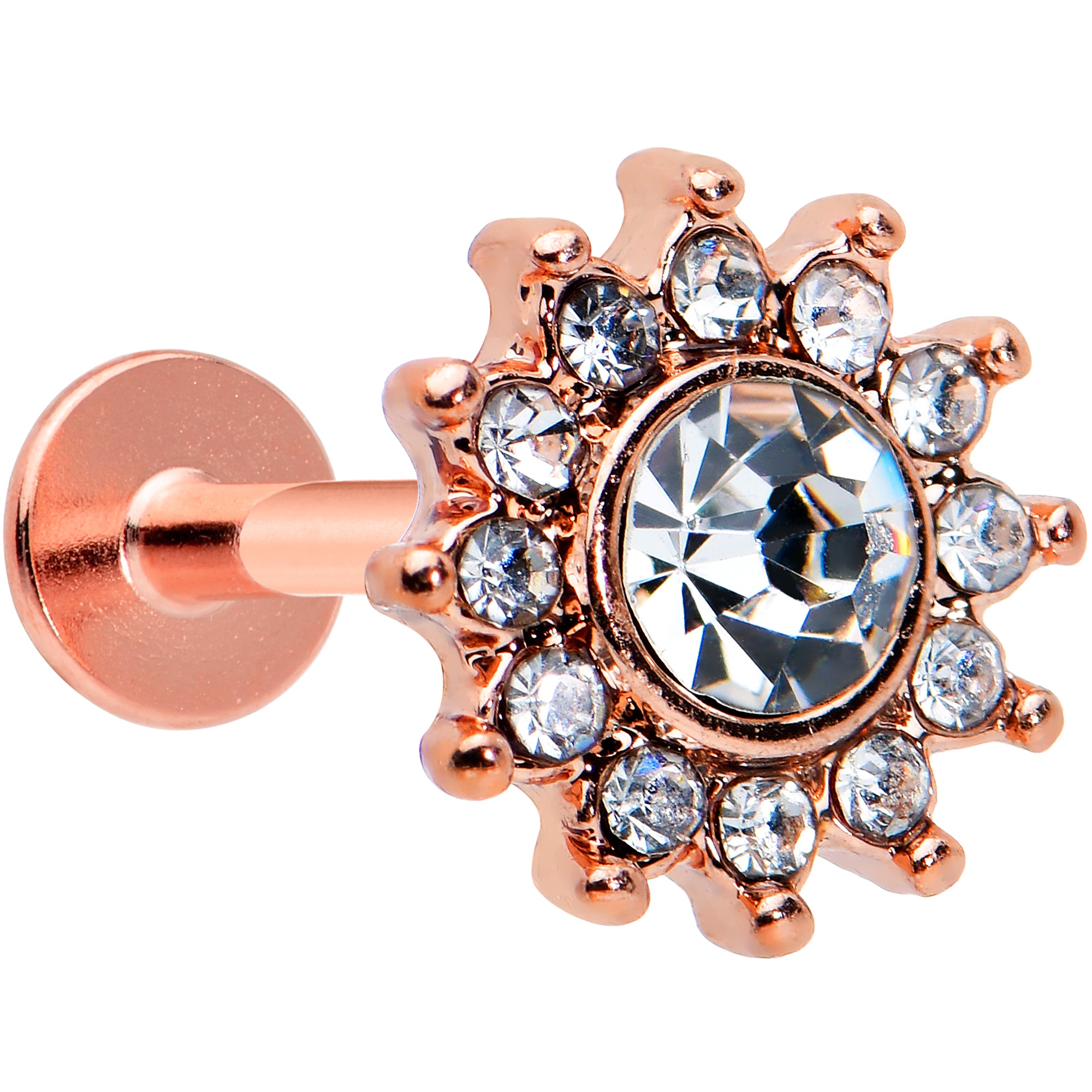 16G 1/4 Clear Gem Rose Gold Tone Stylish Sun Labret Monroe Tragus